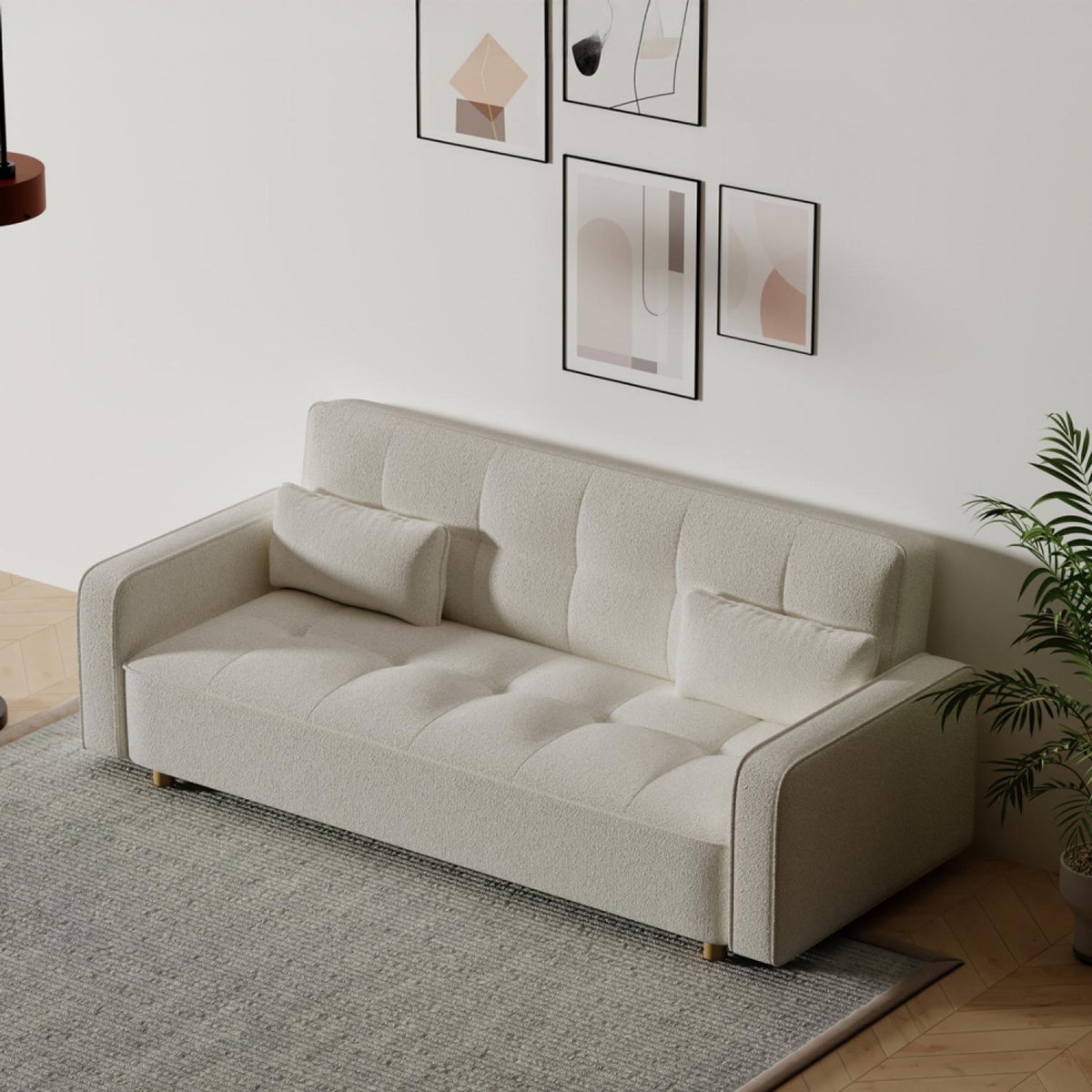 CONCEPT USINE Canapé scandinave convertible 3 places en tissu bouclette blanc COPENHAGUE