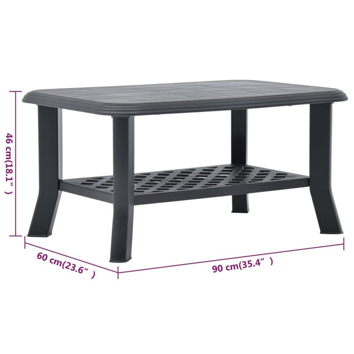VIDAXL Table basse Anthracite 90x60x46 cm Plastique