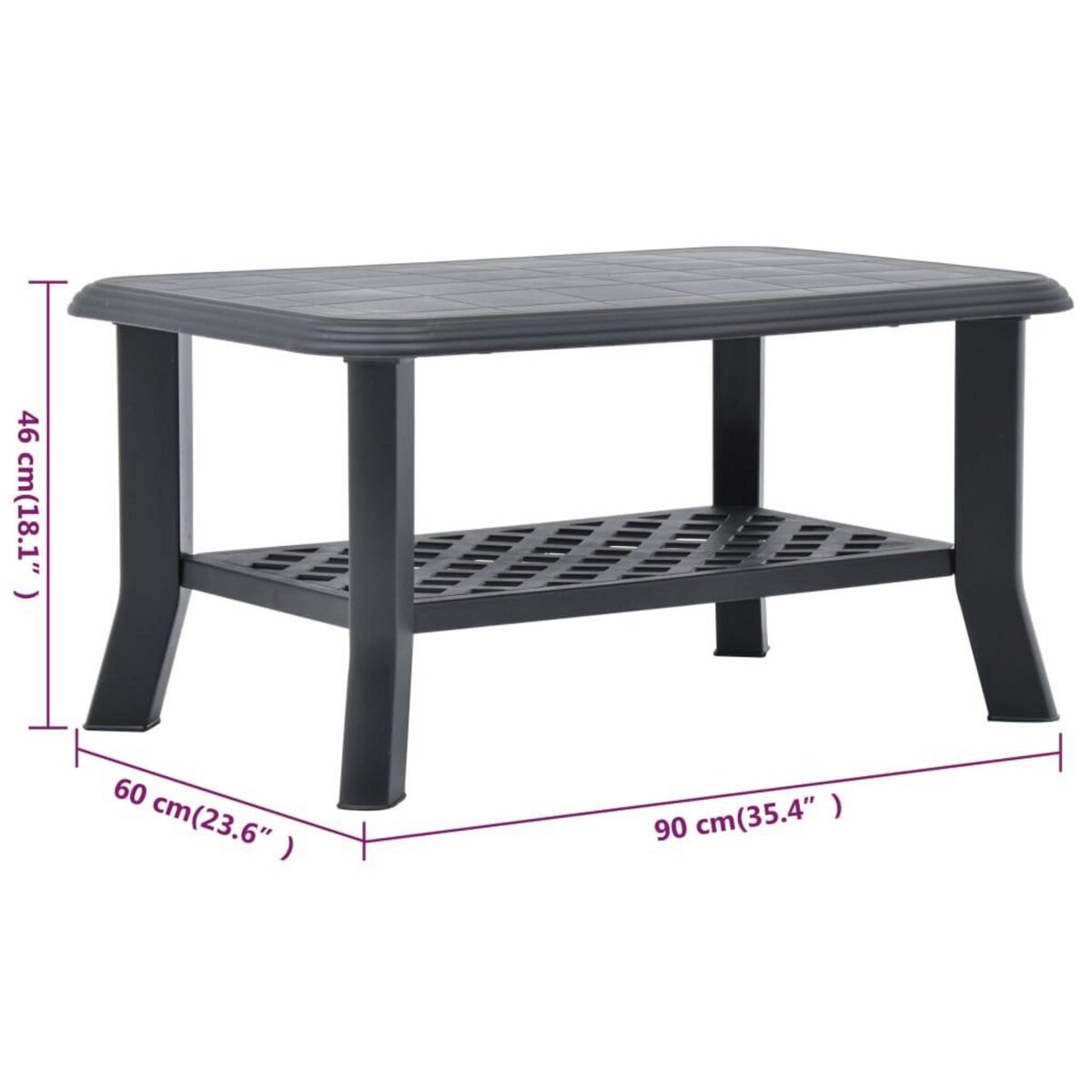 VIDAXL Table basse Anthracite 90x60x46 cm Plastique