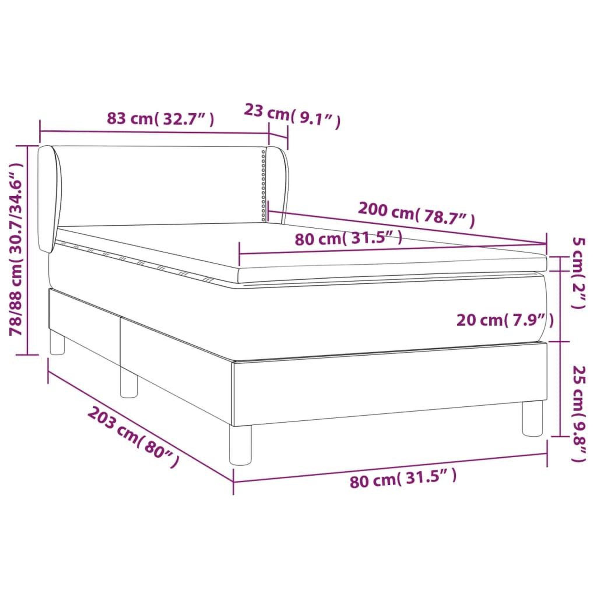 Voir la diapositive 6 : VIDAXL Sommier a lattes de lit avec matelas Gris clair 80x200 cm Tissu