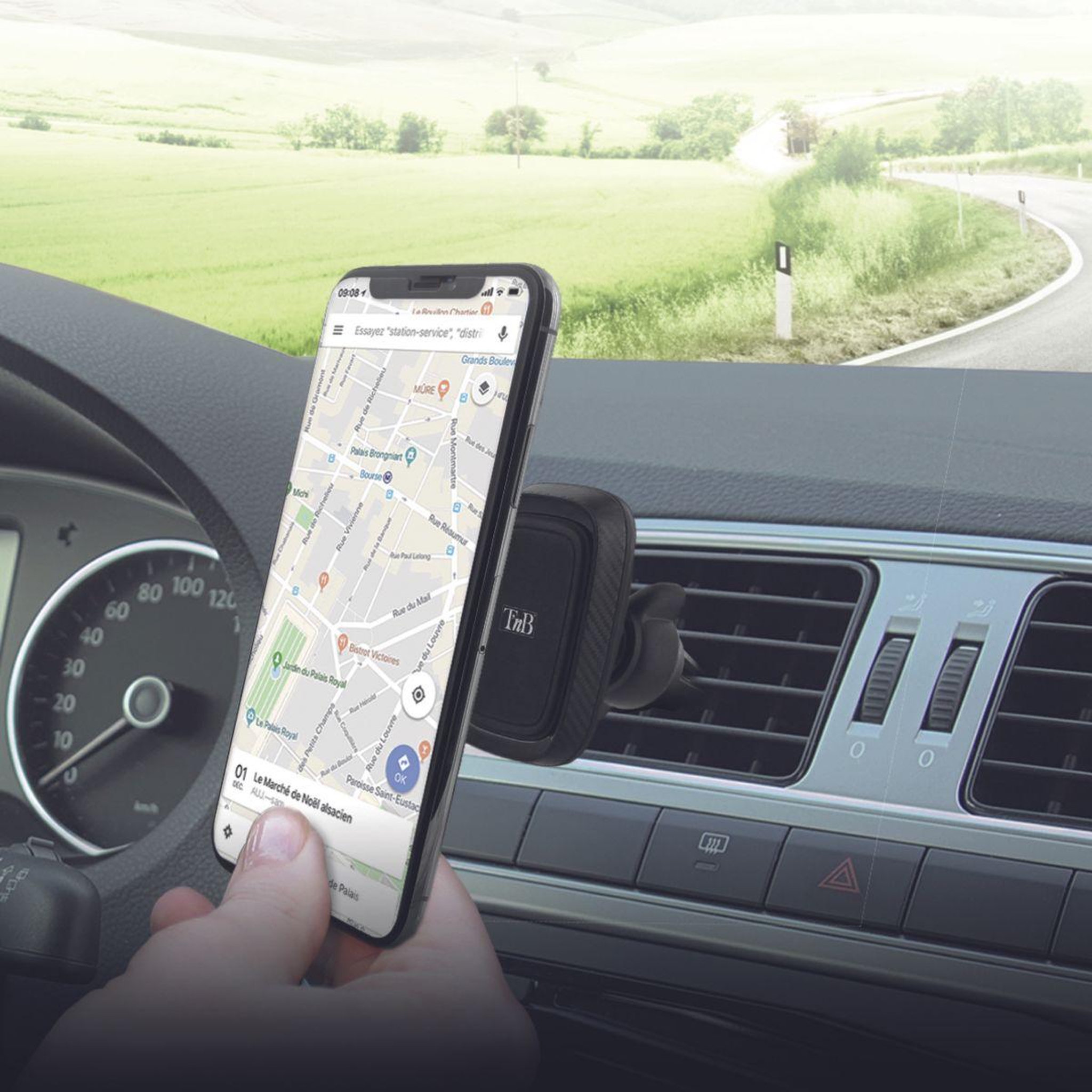 TNB Support smartphone pour grille d'aération carbone noir