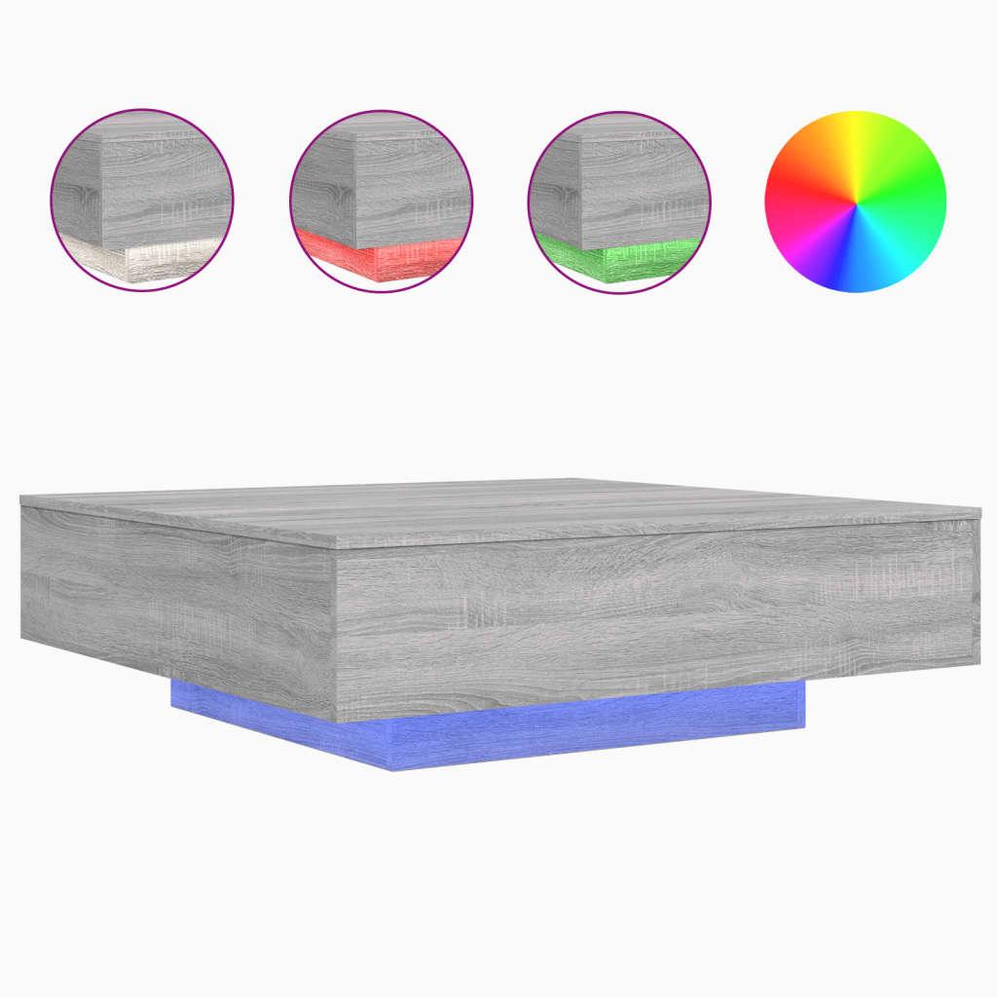 Voir la diapositive 2 : VIDAXL Table basse avec lumieres LED sonoma gris 100x100x31 cm
