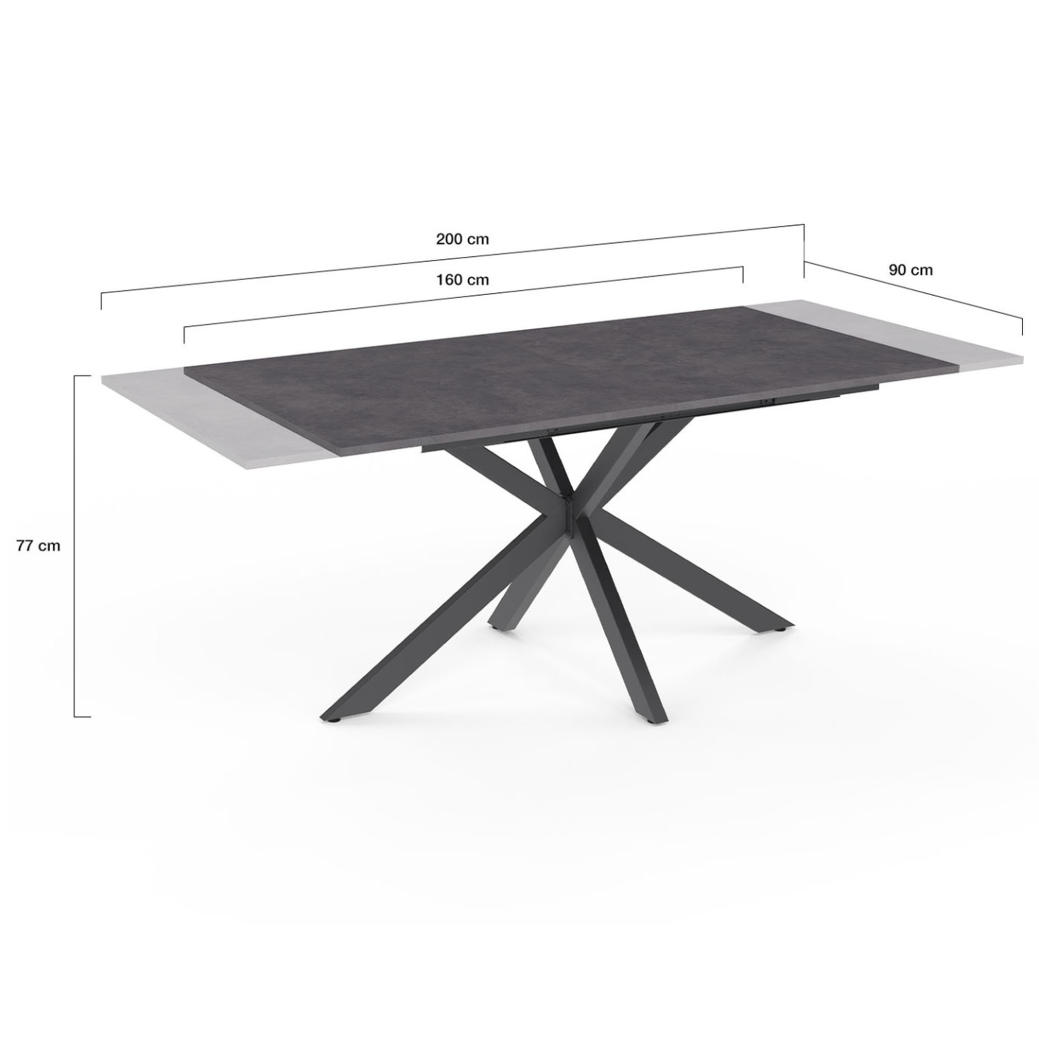 Voir la diapositive 5 : ID MARKET Table à manger extensible rectangle jaspe 6-10 personnes plateau effet béton pied araignée gris anthracite 160-200cm