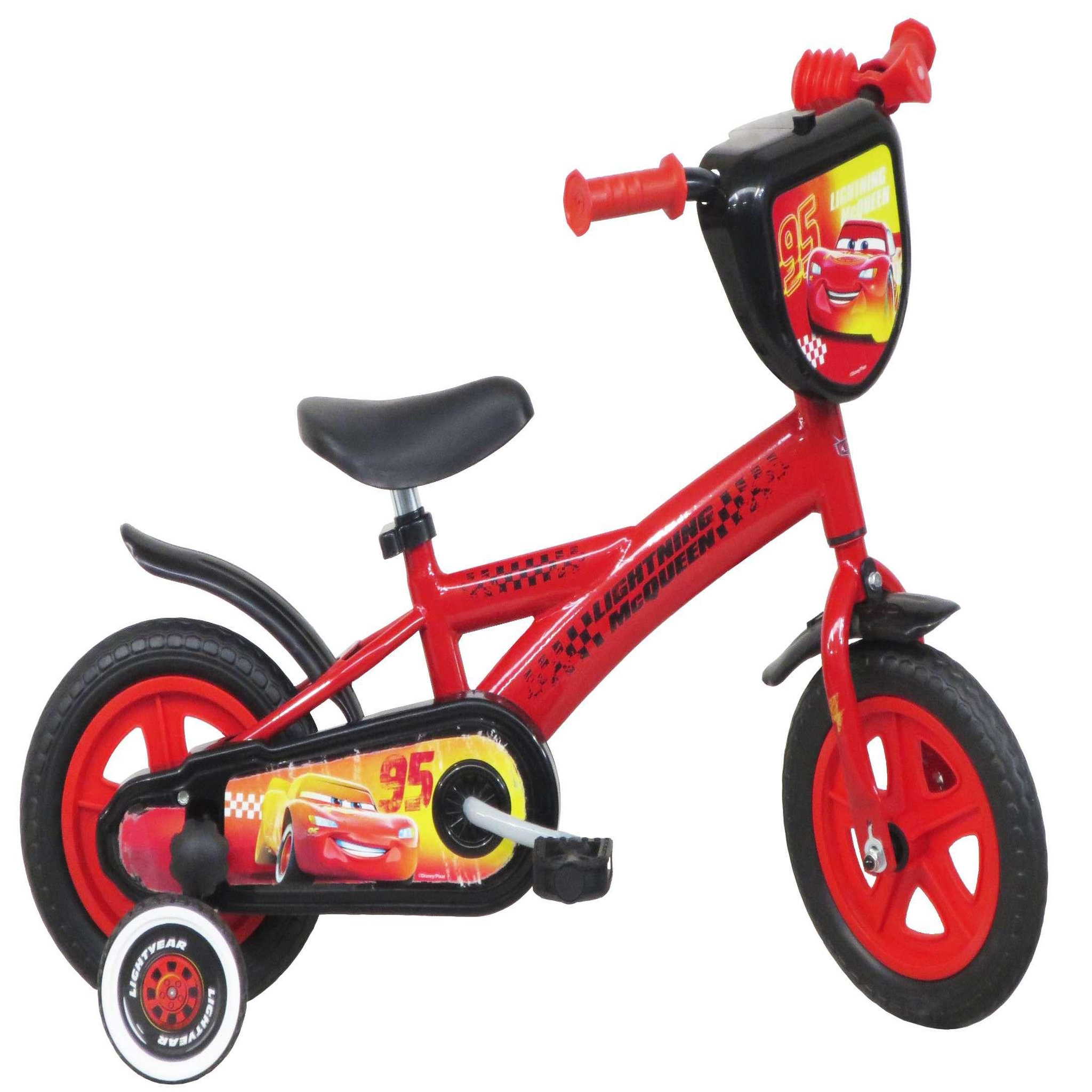Disney Cars Vélo enfant - Modèle 10'' Cars pour enfant de 75/90 cm avec stabilisateurs - Plaque décorative avant & garde boues
