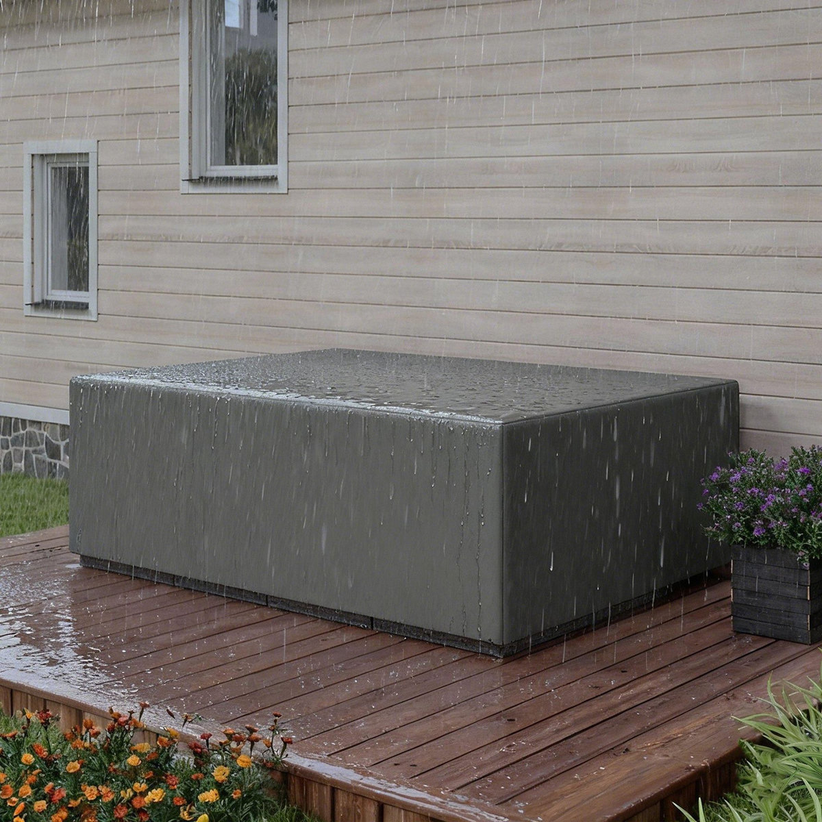 OUTSUNNY Housse de meubles de jardin imperméable tissu Oxford 600D gris