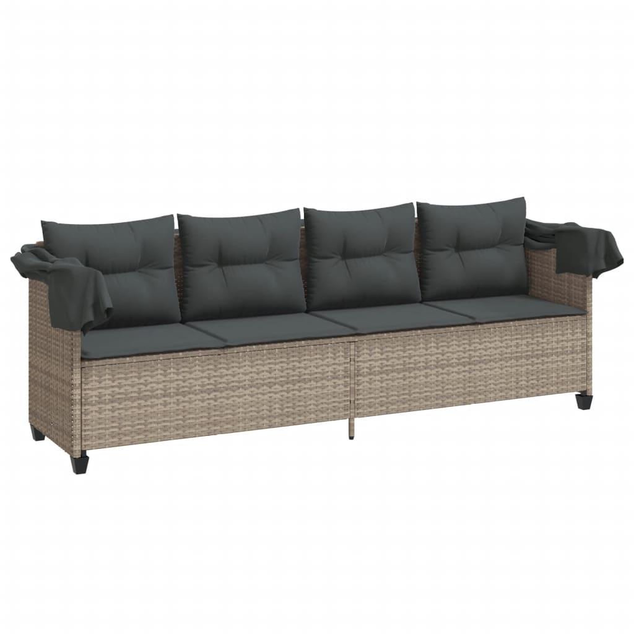 Voir la diapositive 4 : VIDAXL Chaise longue avec auvent et coussins gris clair resine tressee
