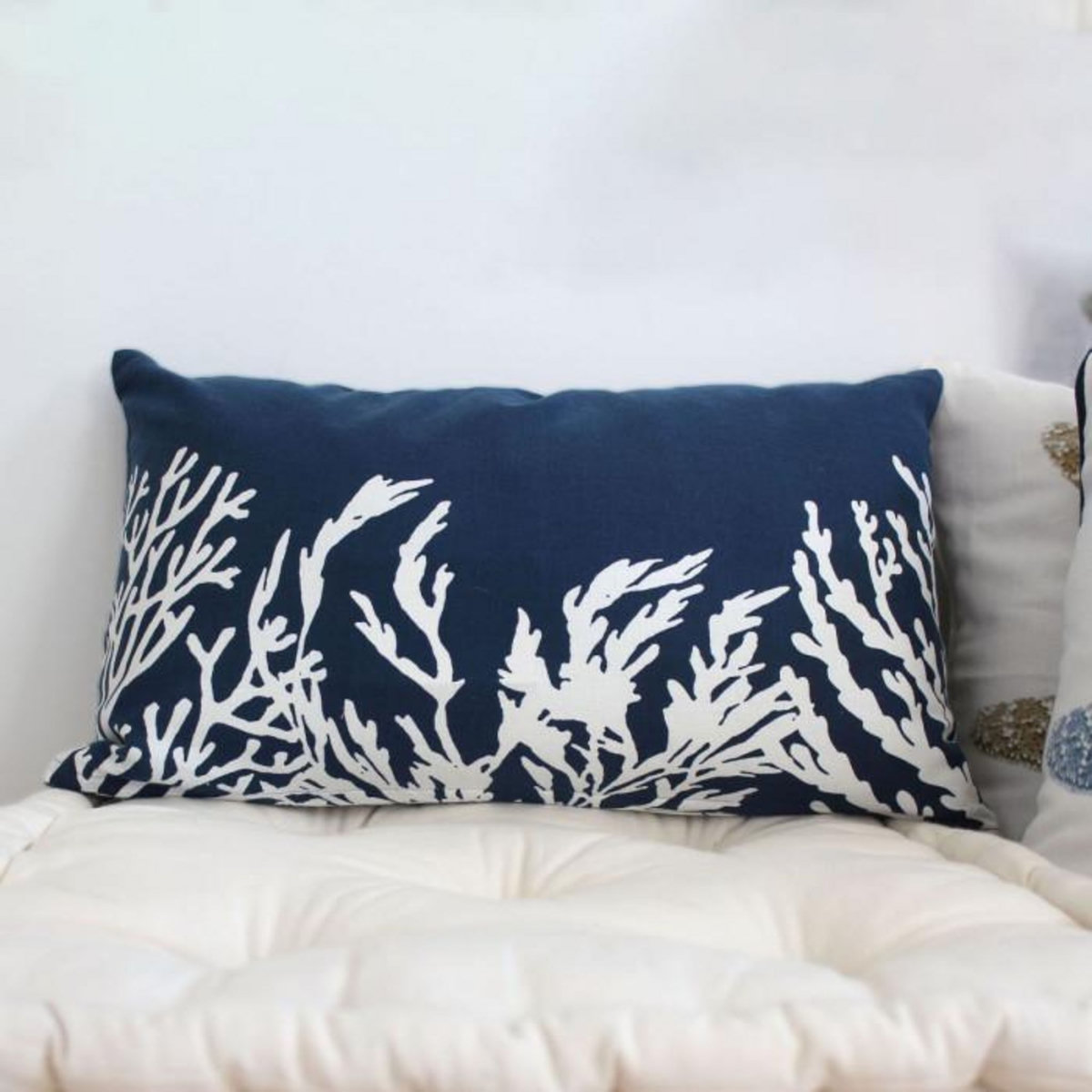 Paris Prix Coussin Déco Imprimé  Azur  30x50cm Bleu Marine