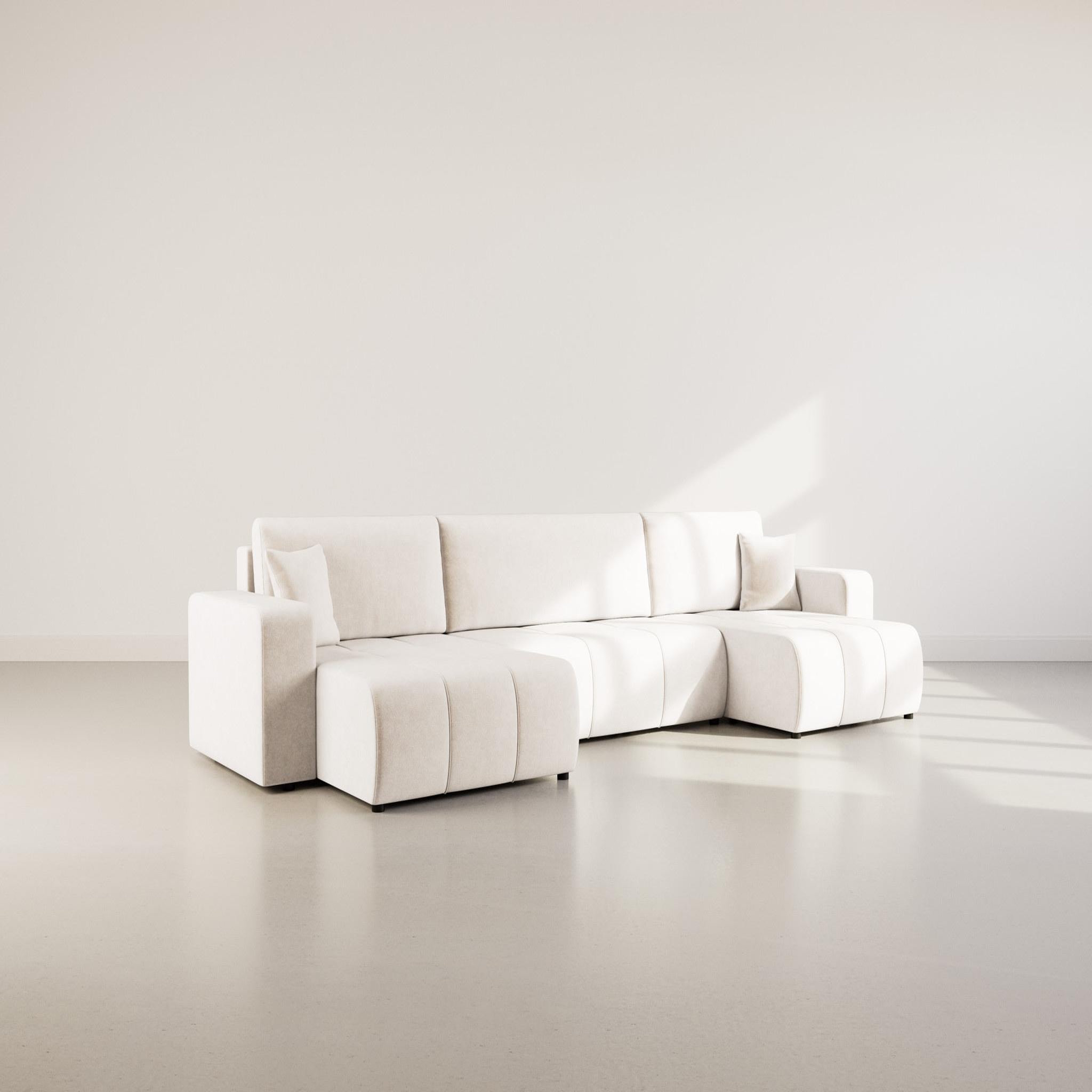 BEST MOBILIER Nicole - canapé panoramique en u 7 places convertible avec coffre en tissu. Coloris disponibles : Gris, Jaune, Beige, Marron, Orange