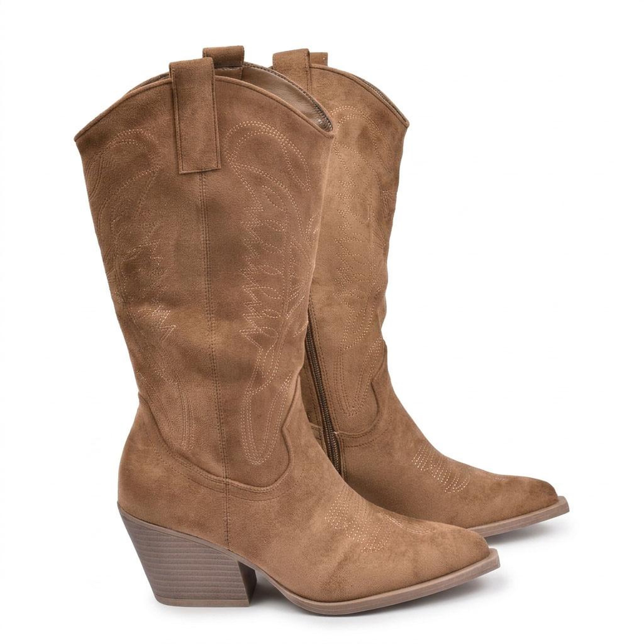 Voir la diapositive 3 : OZABI OZABI Bottes Santiag Femme Haute Tige Suédine Talon Bloc 6 cm Bout Pointu