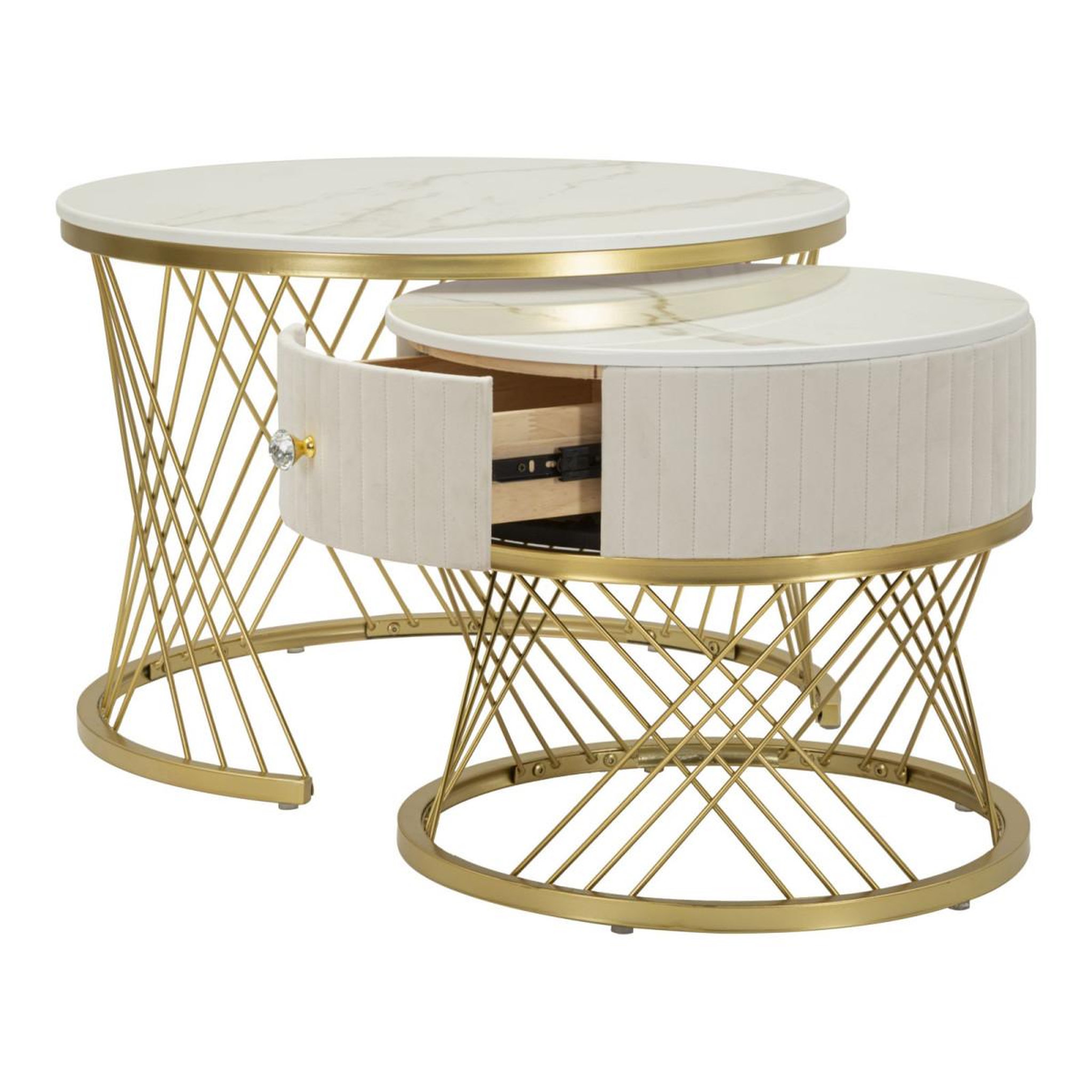 Voir la diapositive 3 : Paris Prix Lot de 2 Tables Basses  Votix  70cm Crème & Or