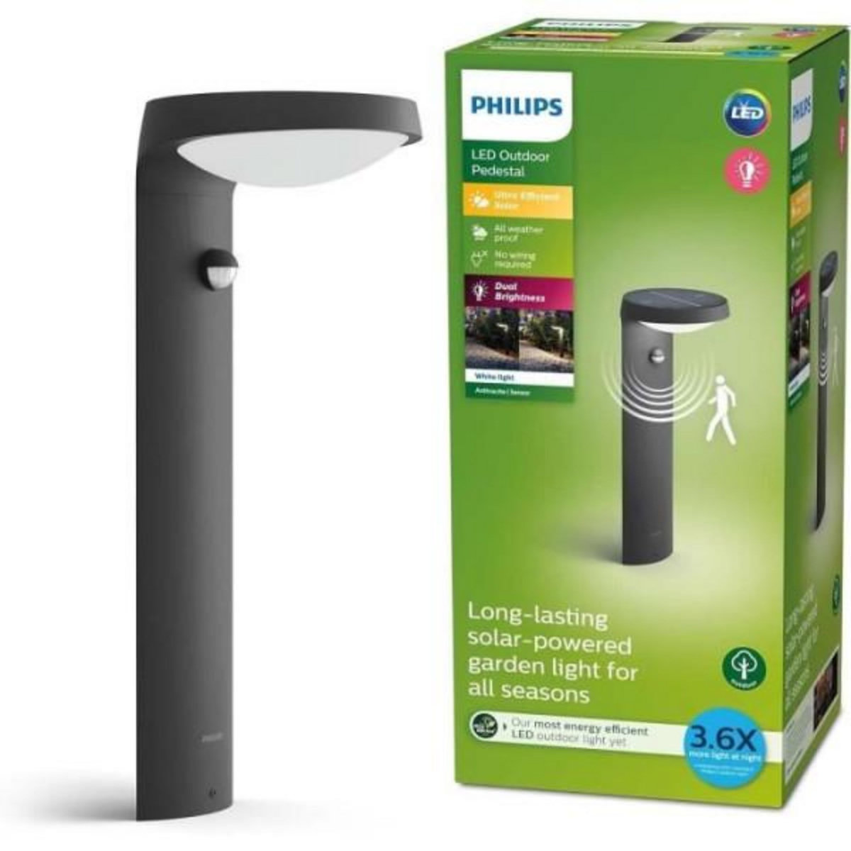 Philips Borne avec recharge solaire PHILIPS TYLA classe énergétique A, détecteur de mouvement, jusqu'a 250 lm, IP44 - Anthracite