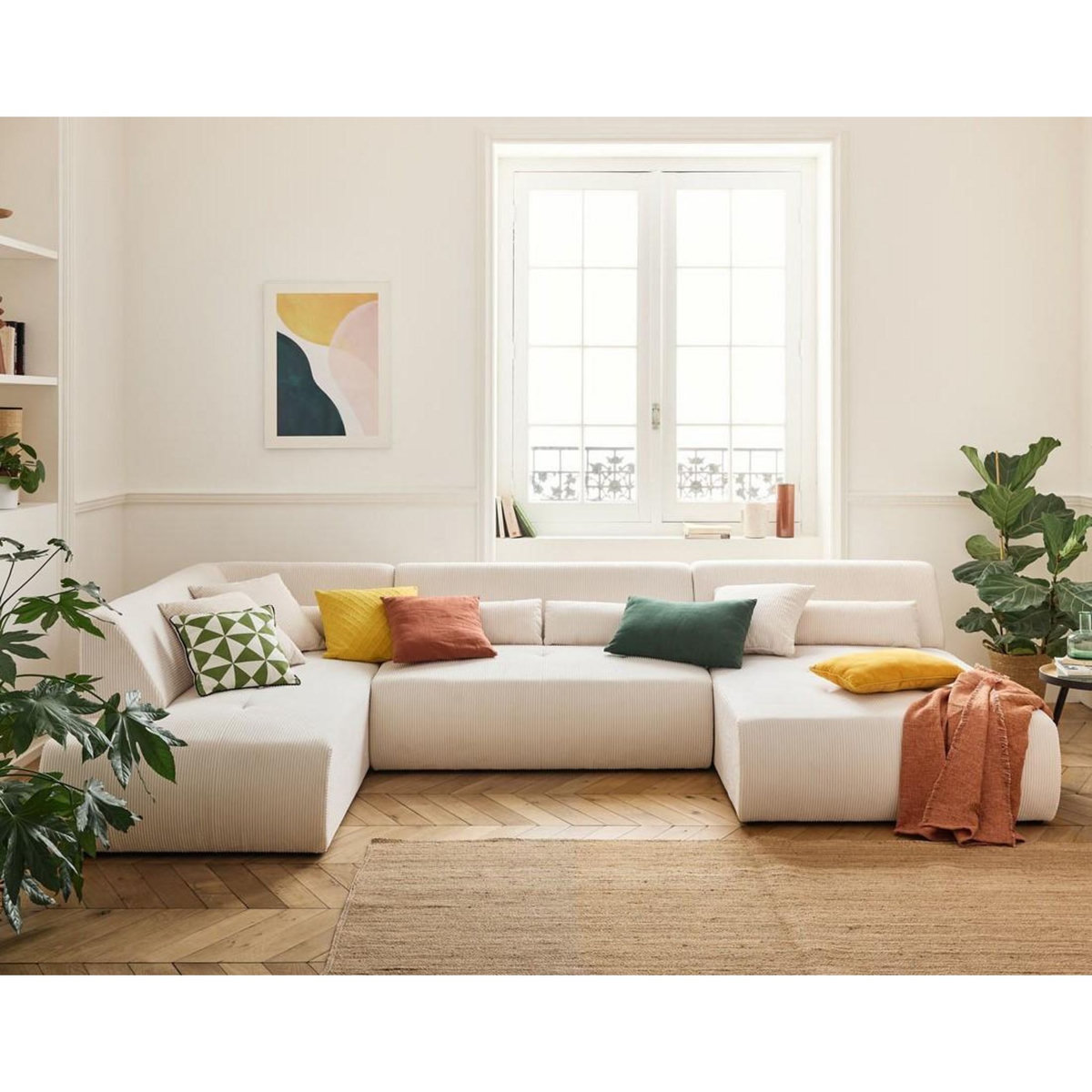 LISA DESIGN Onyx - canapé panoramique d'angle gauche 7 places - en velours côtelé