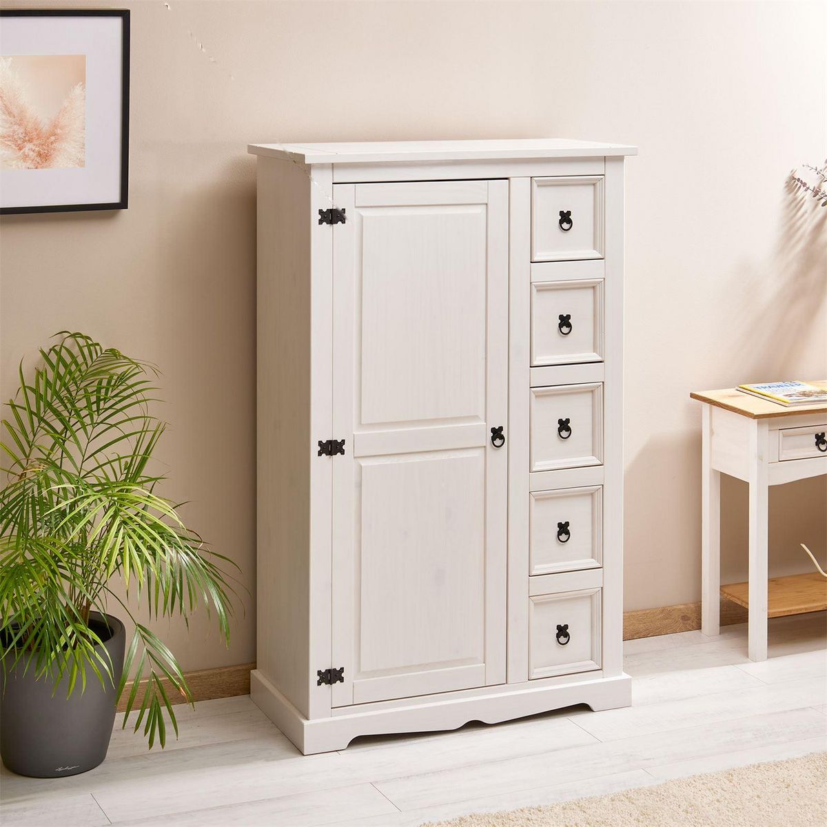 IDIMEX Buffet apothicaire en pin TEQUILA style mexicain, 1 portes et 5 tiroirs