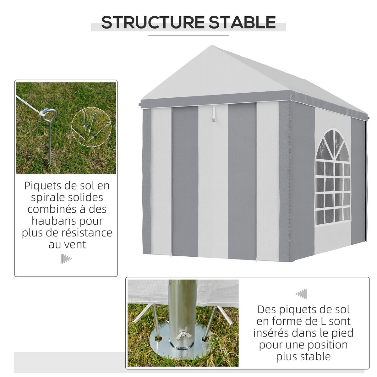 OUTSUNNY Barnum tonnelle chapiteau de jardin dim. 3L x 2l x 2,55H m - 2 fenêtres, 2 portes - acier galvanisé PE blanc gris