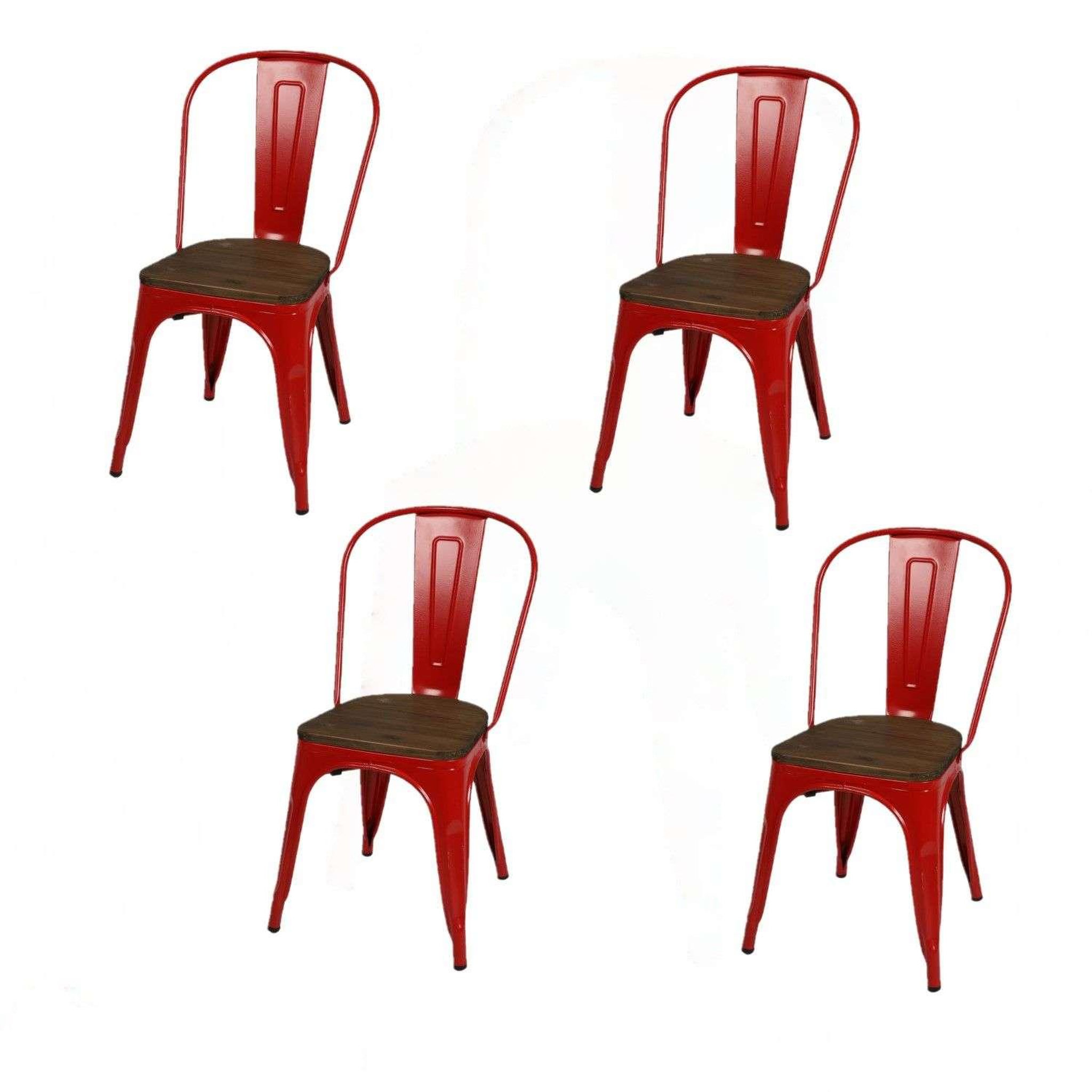 TOILINUX Lot de 4 chaises vintage liv h84 cm - rouge
