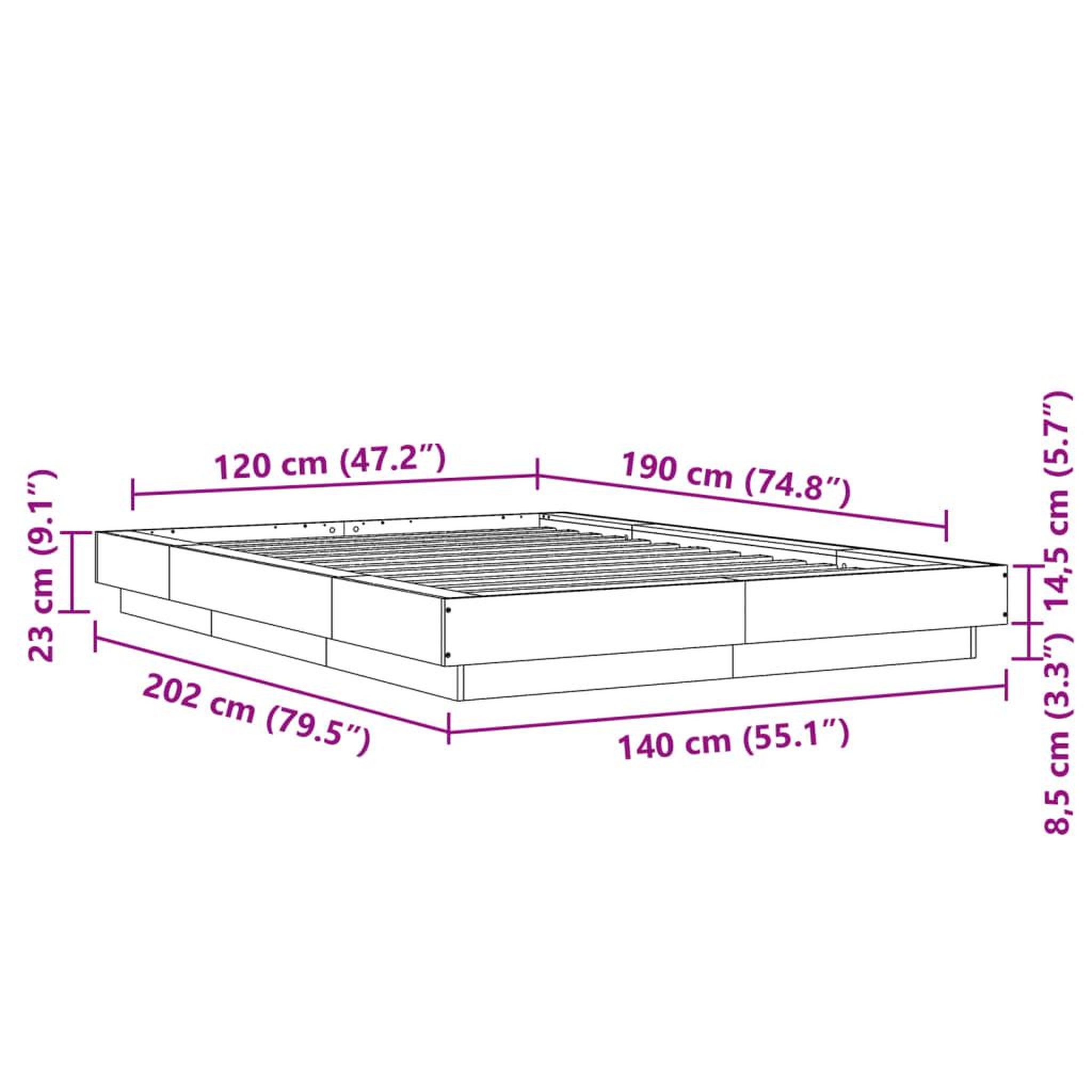 Voir la diapositive 6 : VIDAXL Cadre de lit et lumieres LED sans matelas chene fume 120x190cm
