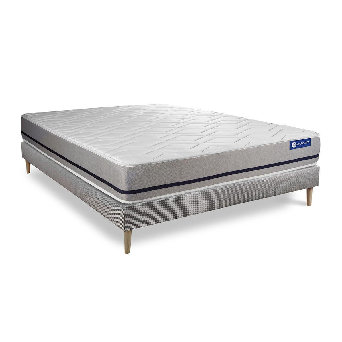 ACTISOM Ensemble matelas 160x200 ACTILATEX SOFT 3zones de confort + sommier KIT gris