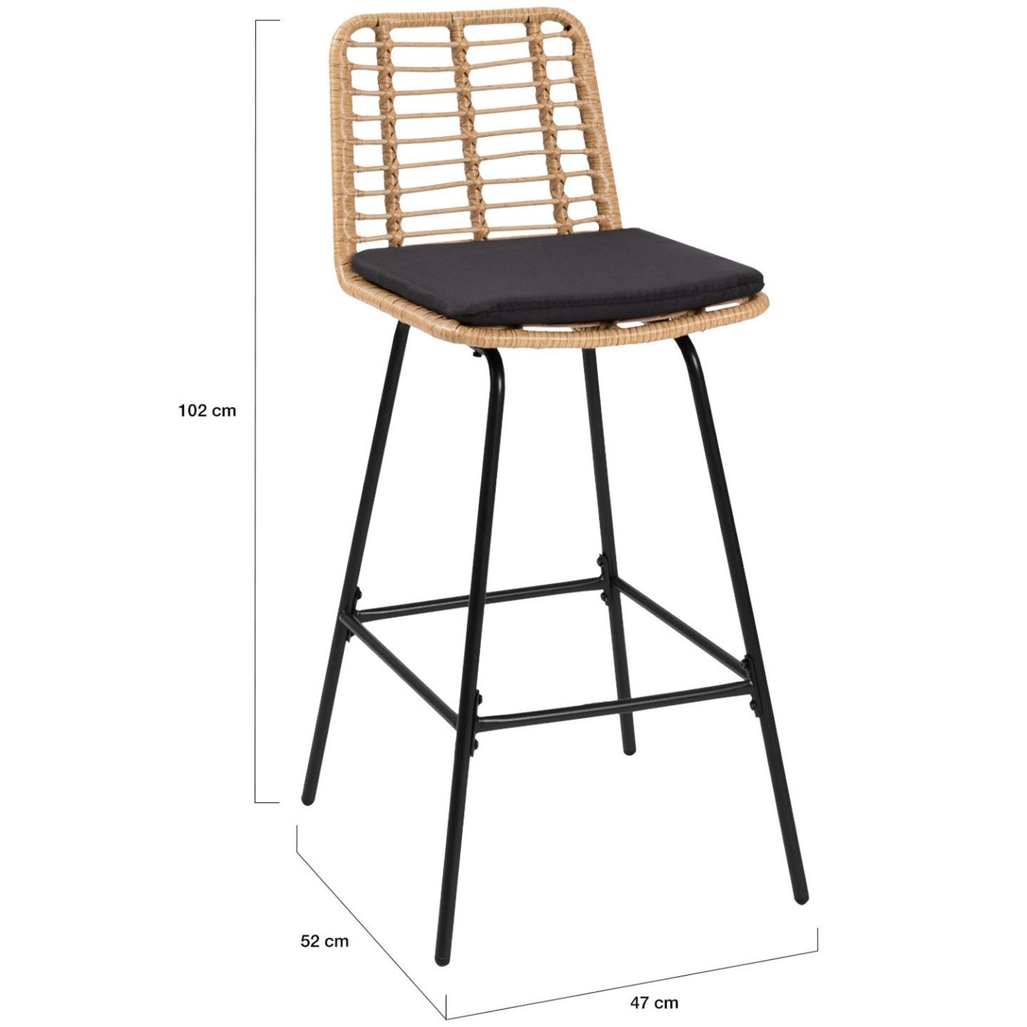 Voir la diapositive 6 : ID MARKET Lot de 4 tabourets de bar summer effet rotin pied métal noir