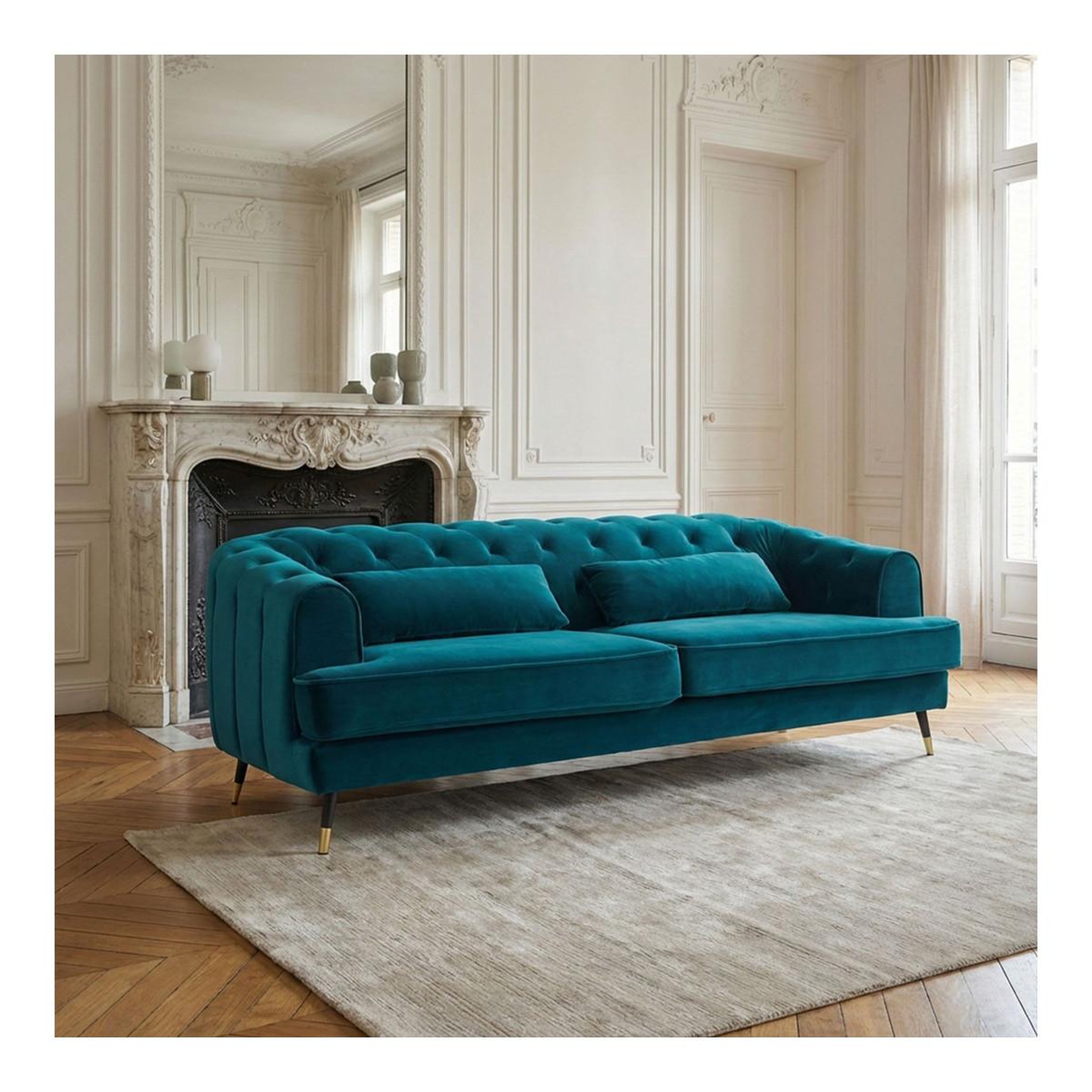 Voir la diapositive 5 : Paris Prix Canapé 3 places en velours  glamour  198cm bleu