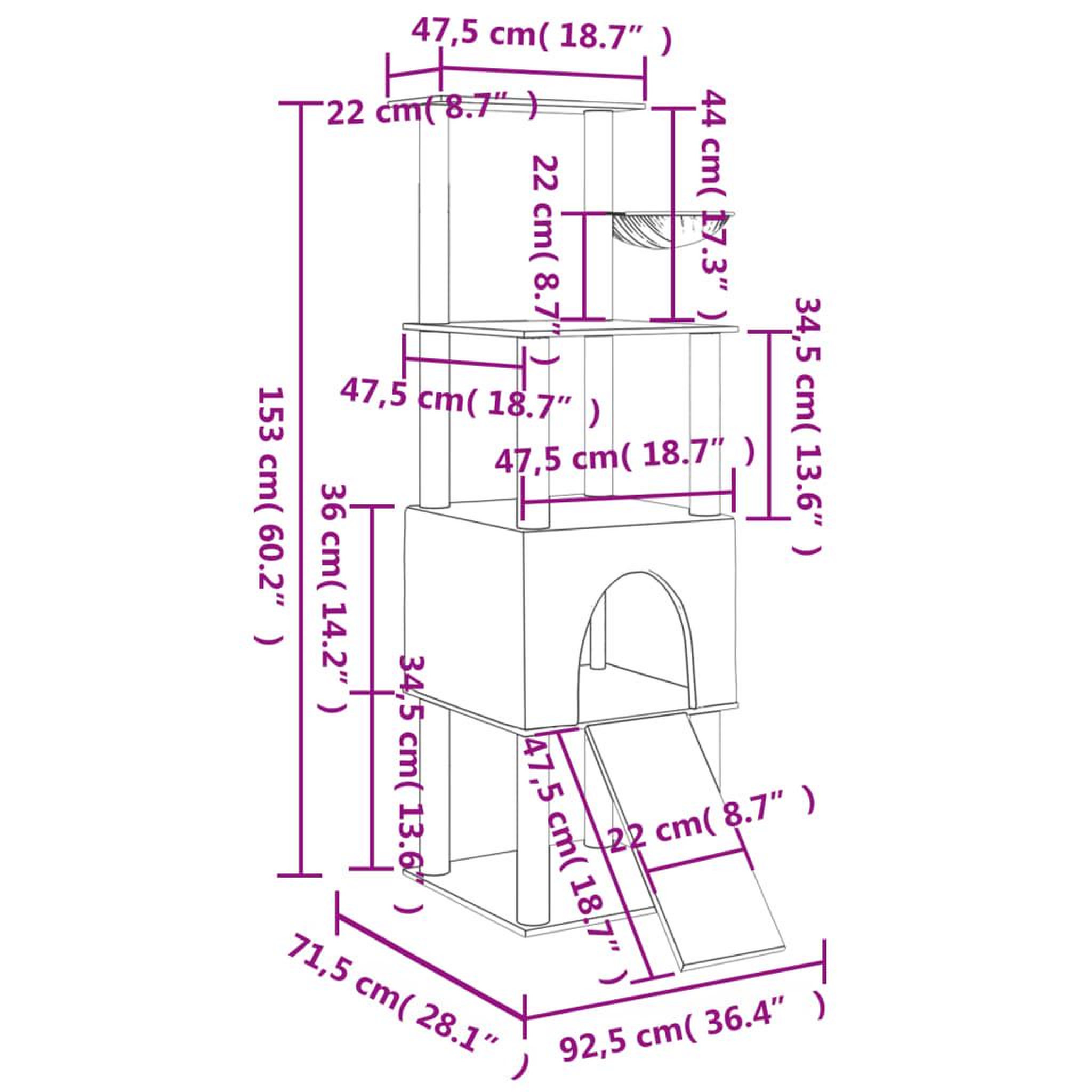 Voir la diapositive 6 : VIDAXL Arbre a chat avec griffoirs en sisal Creme 153 cm