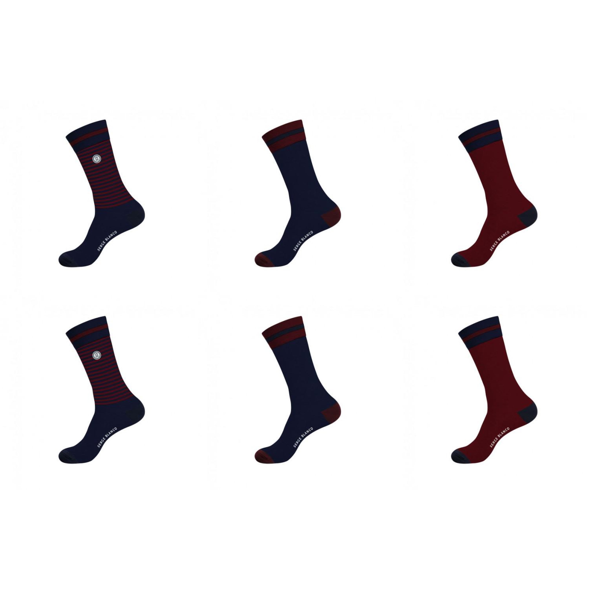 SERGE BLANCO Lot de 6 paires de chaussettes de ville homme unies modèle C. Coloris disponibles : Bleu