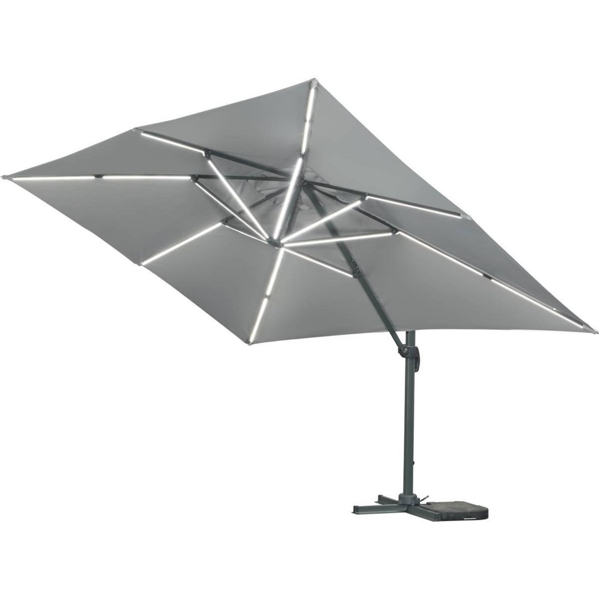 Habitat et Jardin Parasol jardin déporté LED Alu  Sun 3 Luxe  - Carré - 3 x 3 m - Coloris gris - Dalles lestées incluses