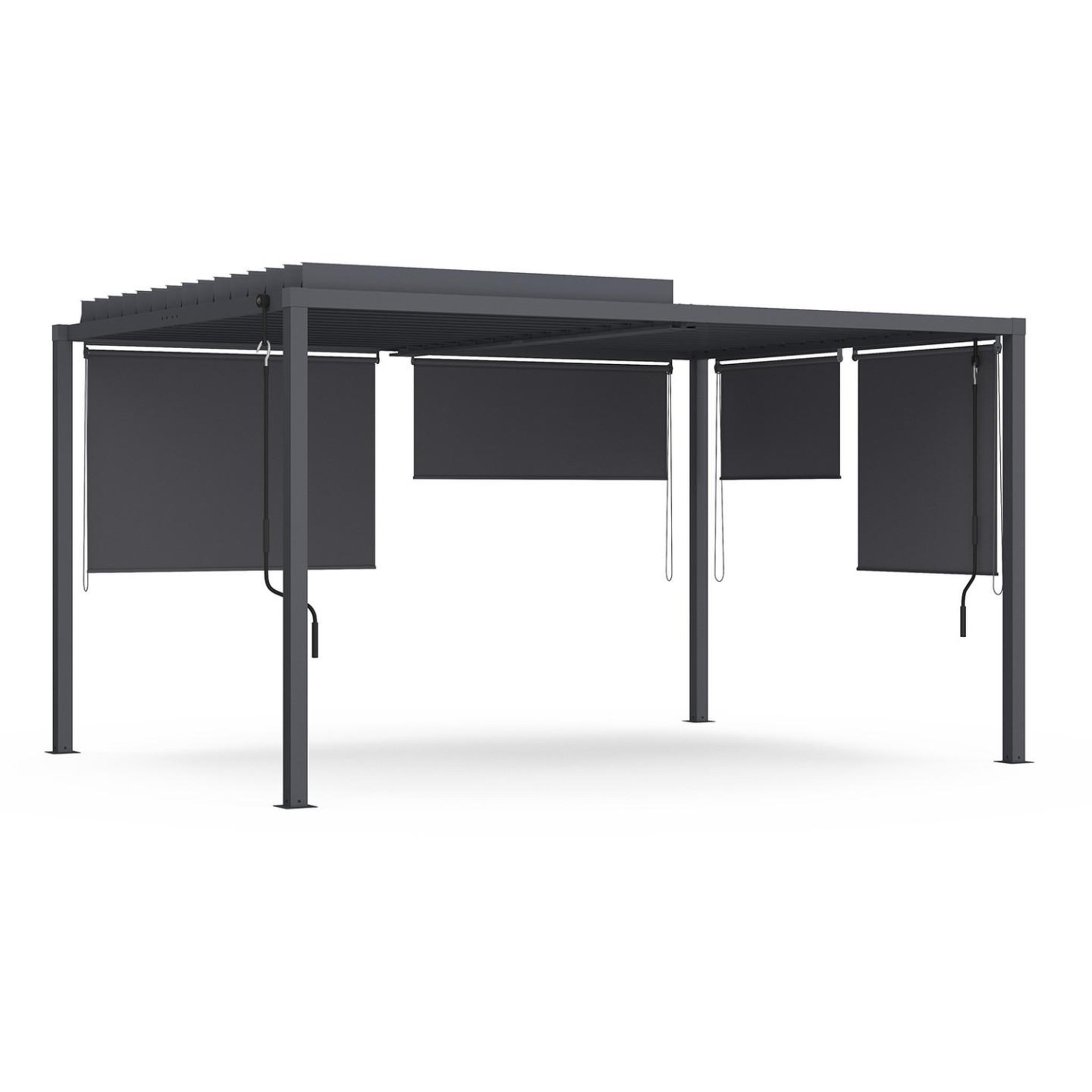 ID MARKET Pergola bioclimatique lames orientables acier 3x4 m et 4 stores gris anthracite