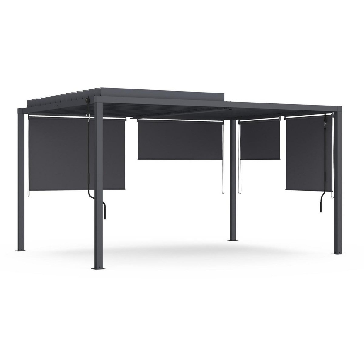 ID MARKET Pergola bioclimatique lames orientables acier 3x4 M et 4 stores gris anthracite