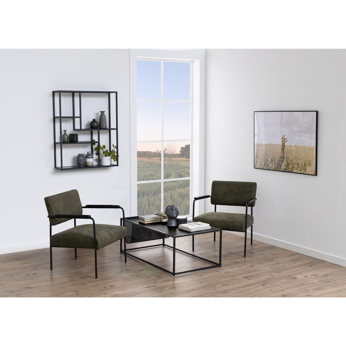 TOILINUX Table basse rectangulaire avec range magazine en MDF et métal