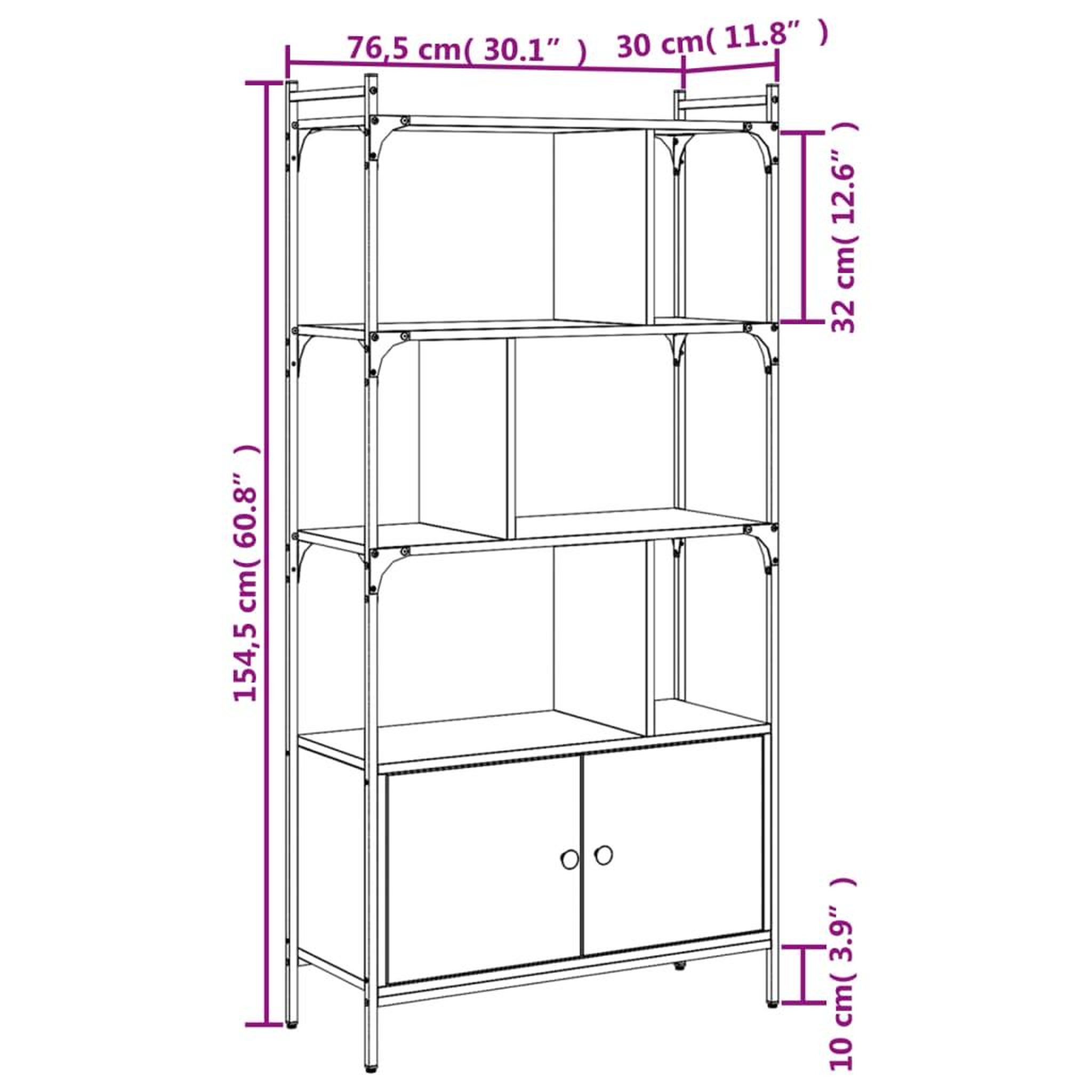 Voir la diapositive 6 : VIDAXL Bibliotheque avec portes sonoma gris 76,5x30x154,5 cm
