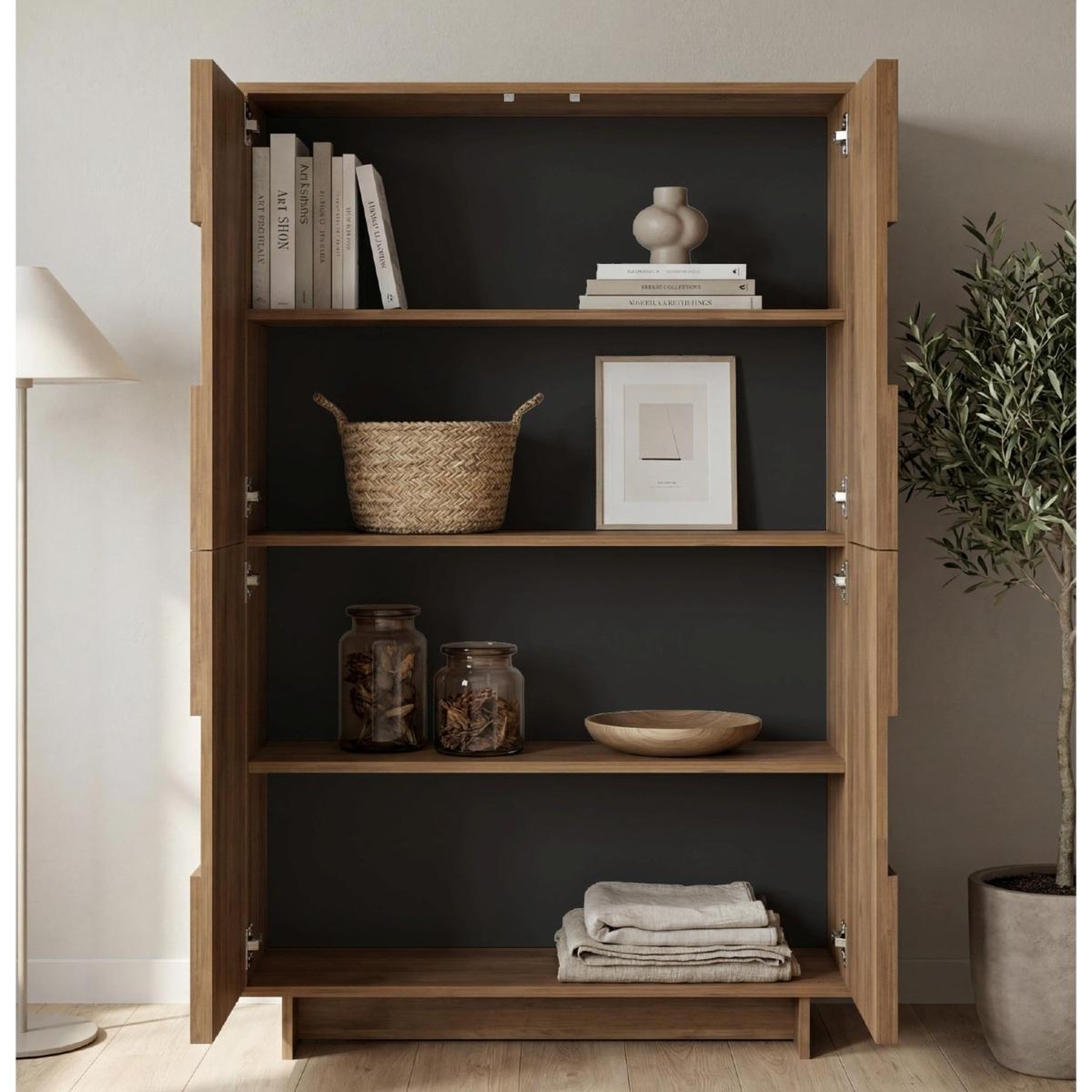 Voir la diapositive 4 : JLC KREATION Buffet haut design effet noyer portes motifs ronds 105cm zaz