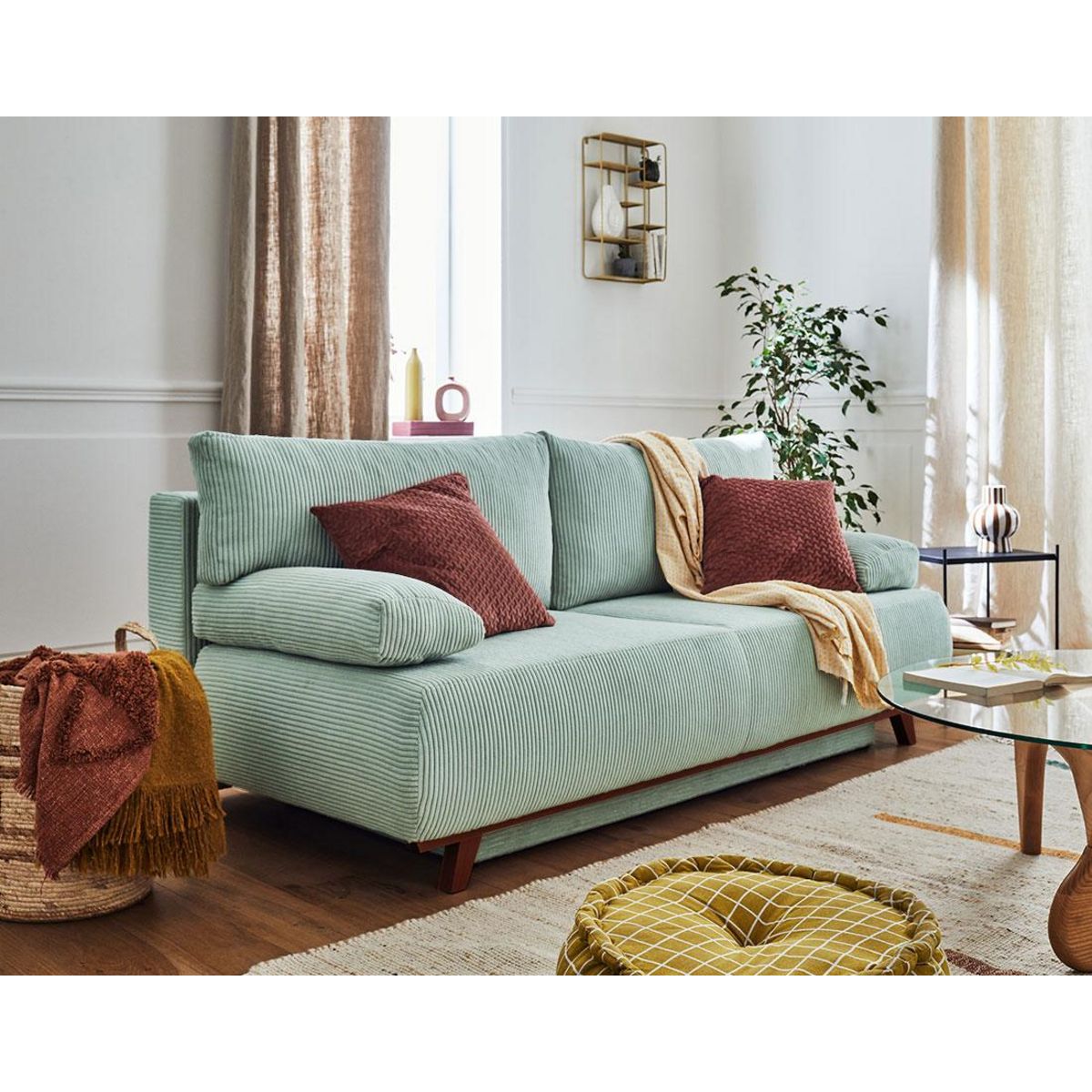 BEST MOBILIER Cristal - canapé 3 places - convertible avec coffre - en velours côtelé