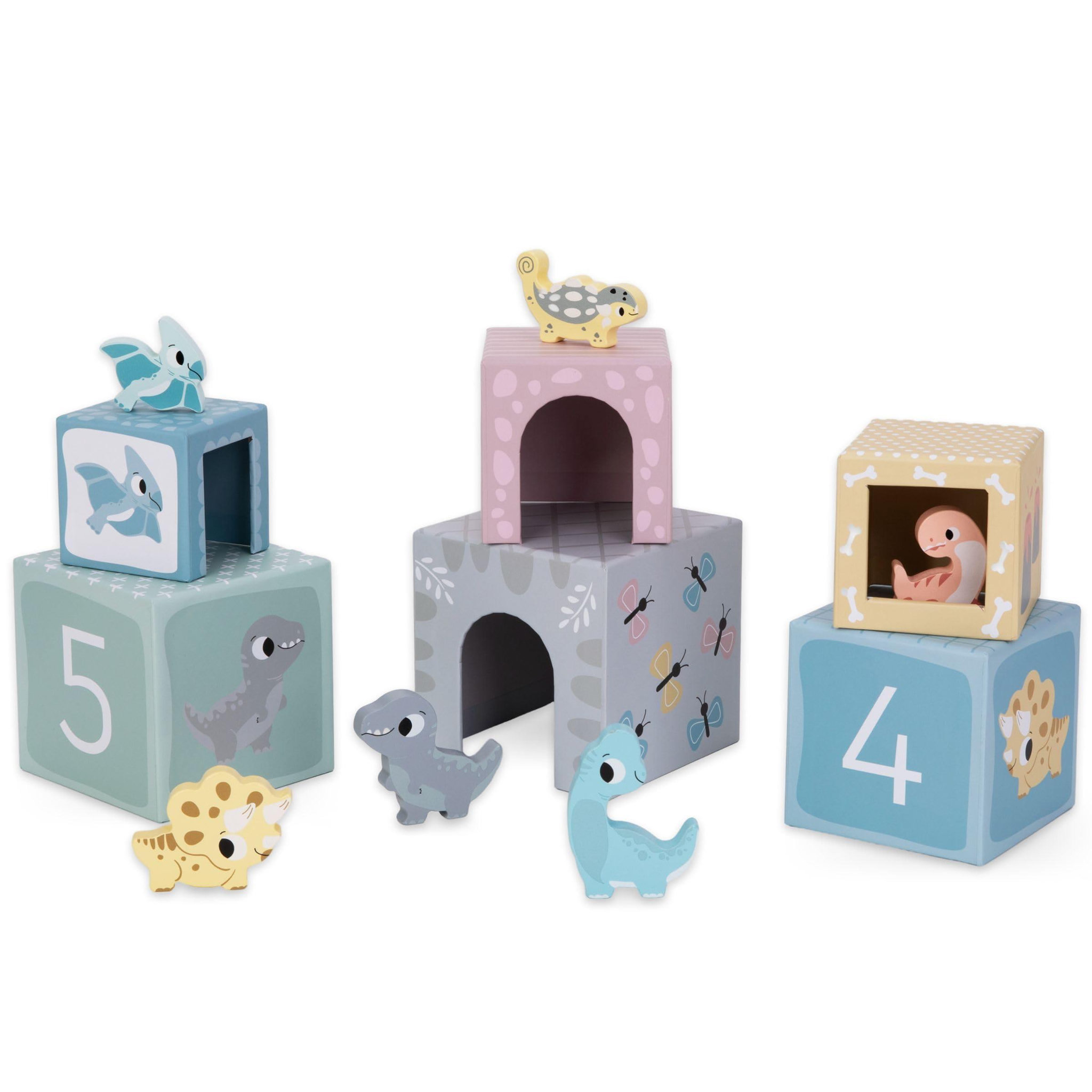 MAMABRUM Tour d'Empilage en Bois, Boîtes Encastrables avec Figurines Dinosaures - Mamabrum
