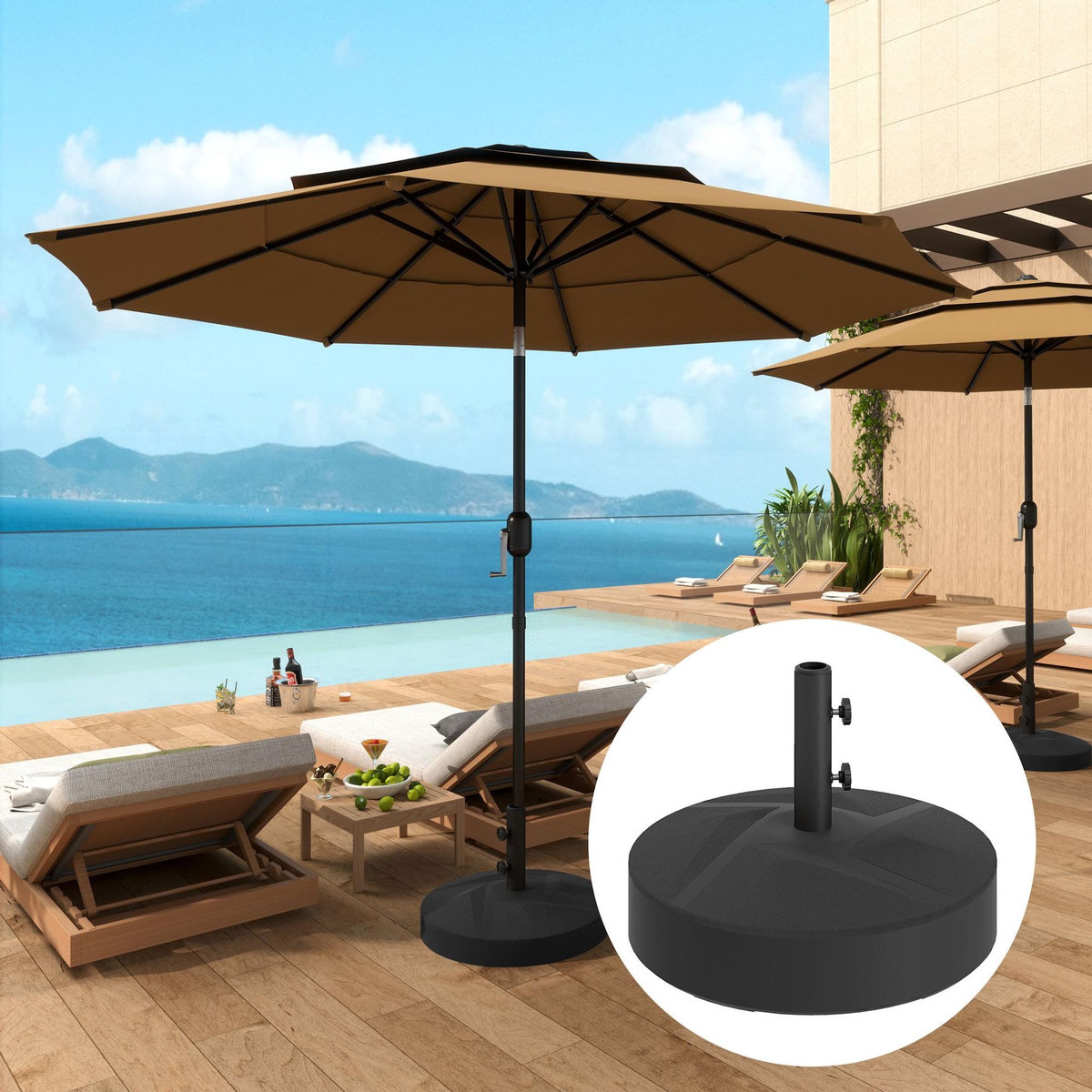 OUTSUNNY Pied de parasol rond mât dia. 36-48 mm - 56 x 56 x 40 cm - noir