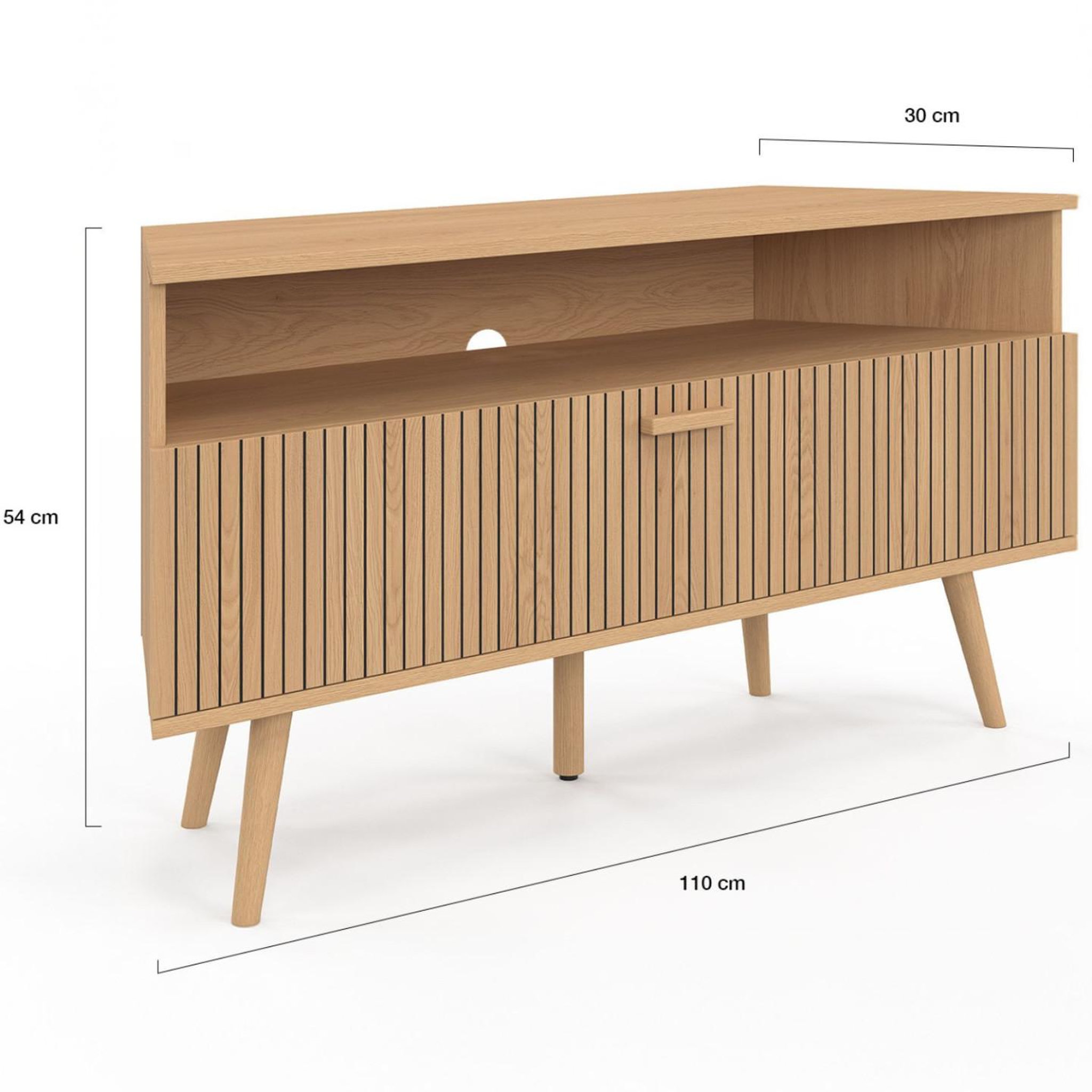 Voir la diapositive 5 : ID MARKET Meuble tv 110 cm d'angle juliette 1 porte effet lattes coloris chêne
