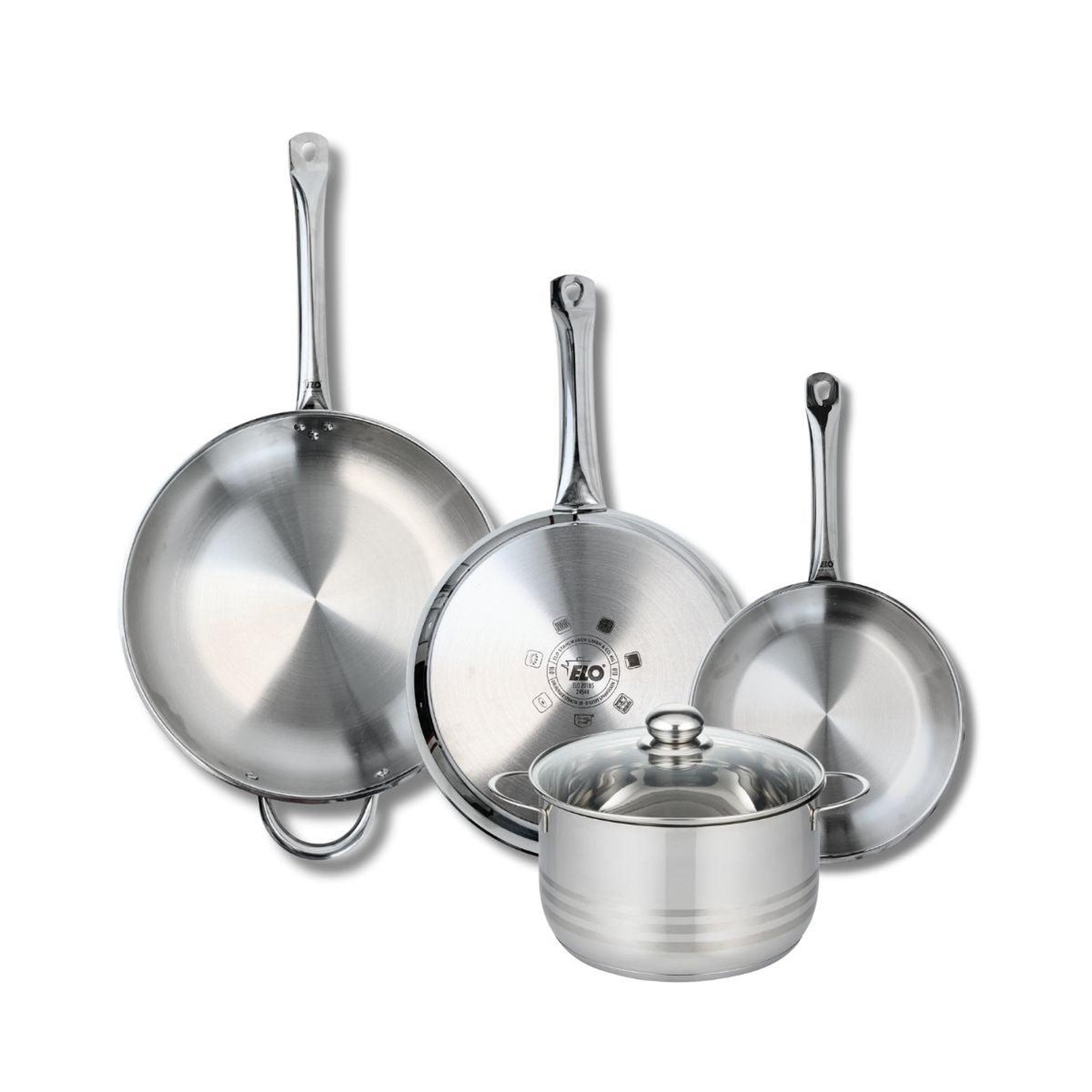 ELO Ensemble de 3 poêles de cuisson 24, 28 et 32 cm et 1 faitout 20 cm elo profi brillant