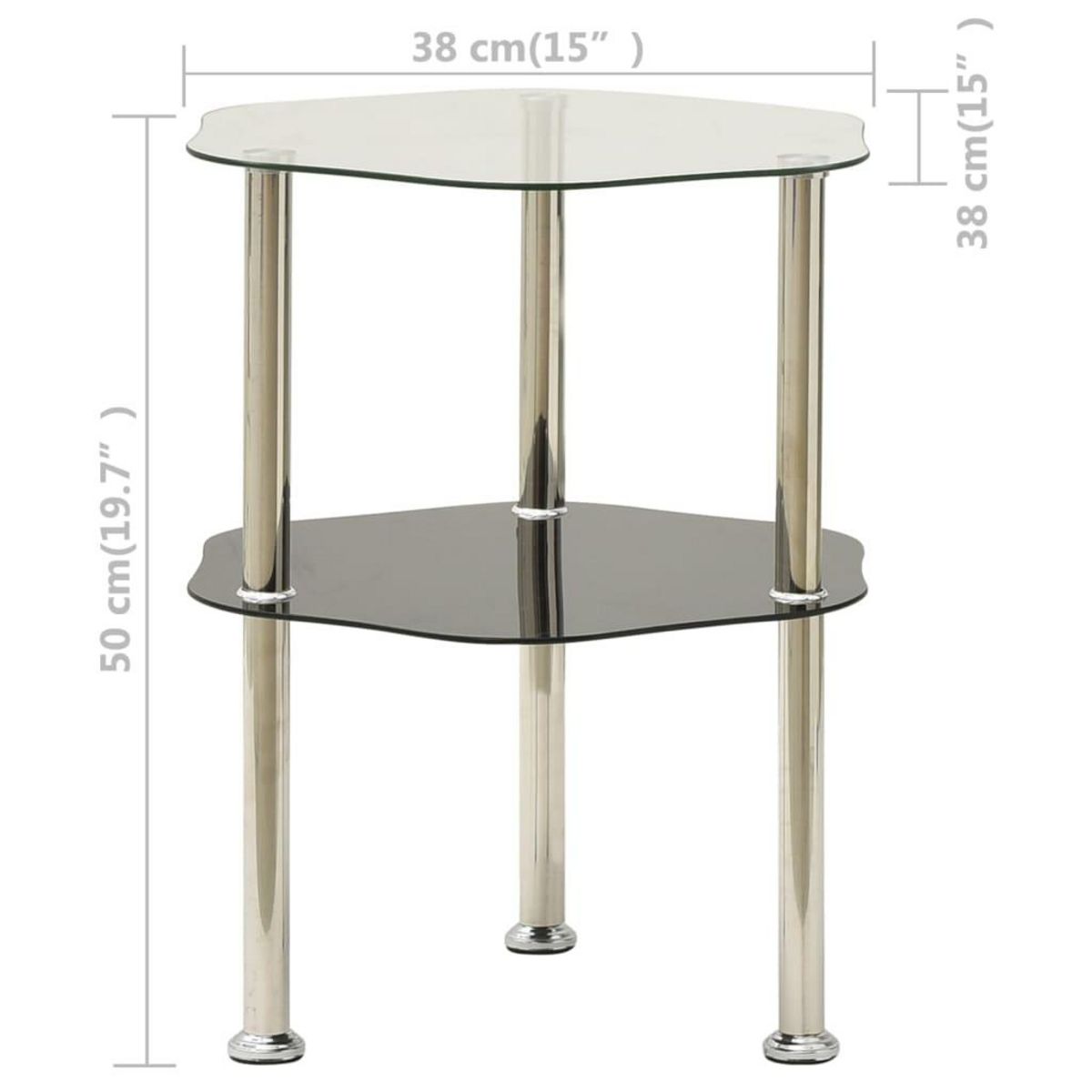 VIDAXL Table 2 niveaux Transparent et noir 38x38x50 cm Verre trempe
