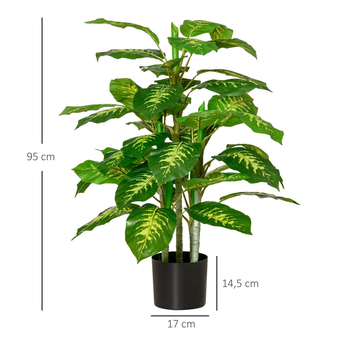 HOMCOM Arbre artificiel plante artificielle Calathea H. 95 cm tronc branches lichen feuilles grand réalisme pot inclus
