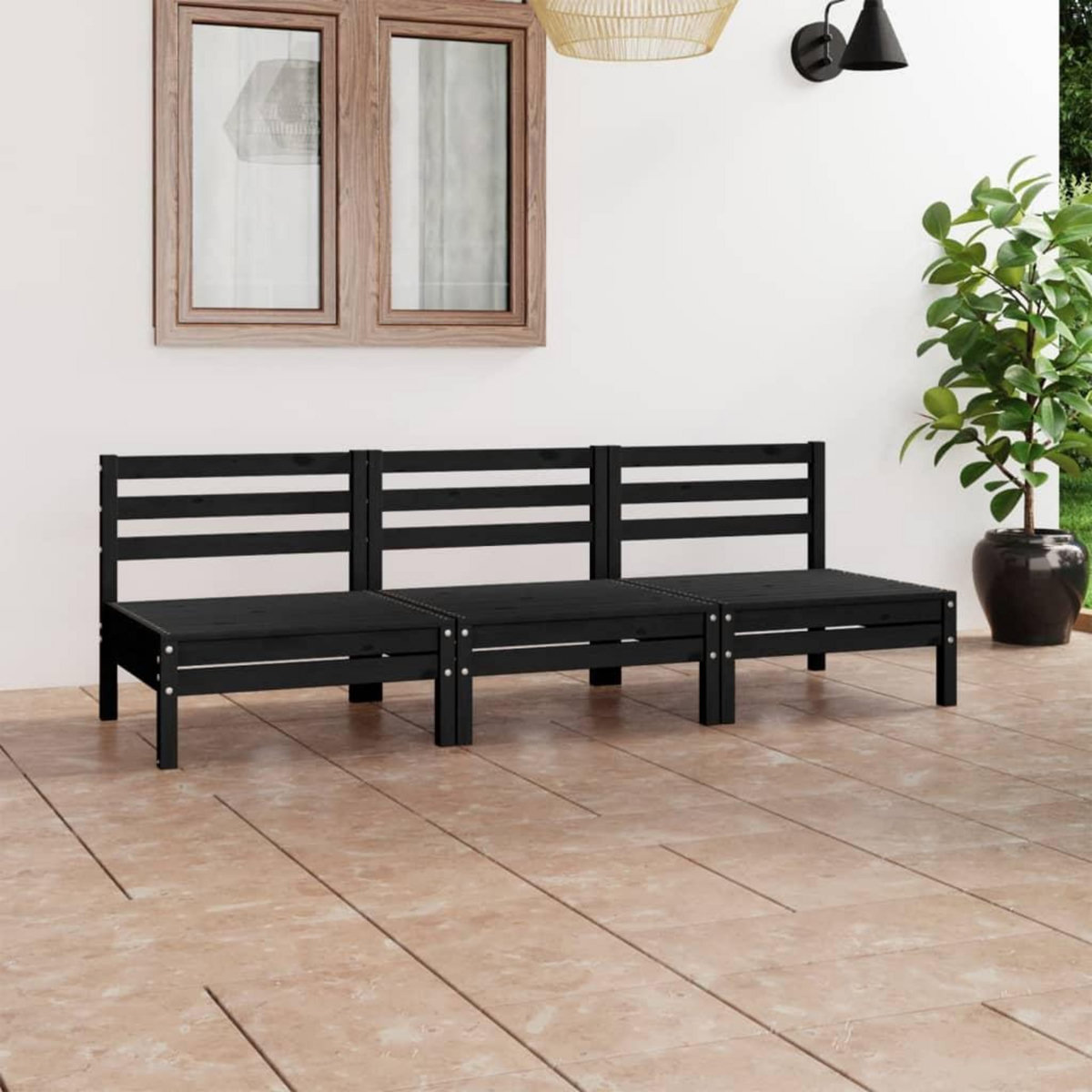 VIDAXL Salon de jardin 3 pcs Noir Bois de pin massif