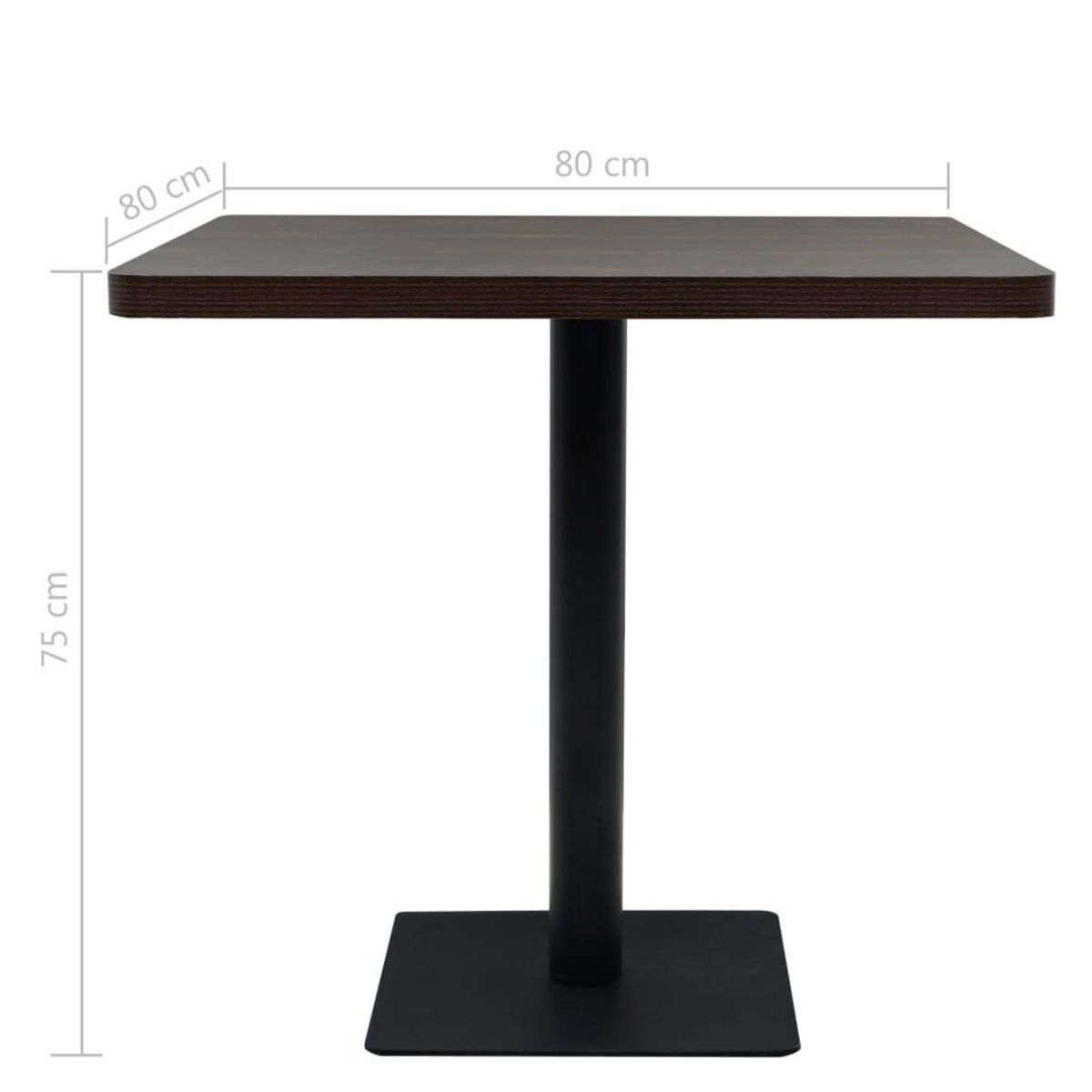 VIDAXL Table de bistro MDF et acier Carre 80 x 80 x 75 cm Frene fonce