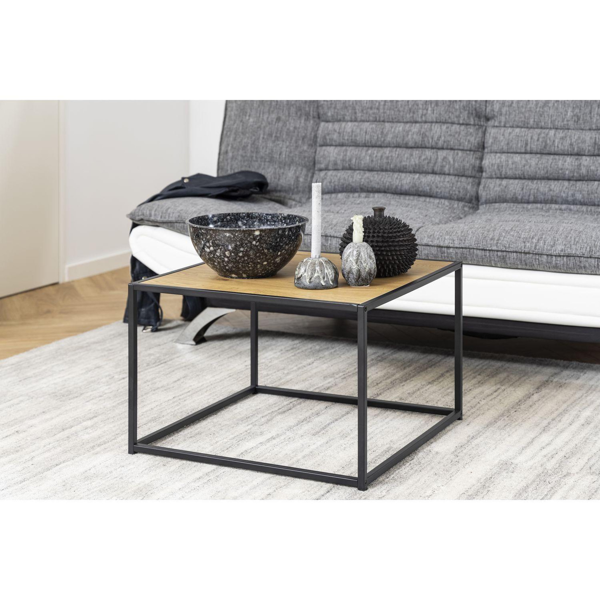 Voir la diapositive 2 : TOILINUX Table basse carré en mdf et métal - beige et noir