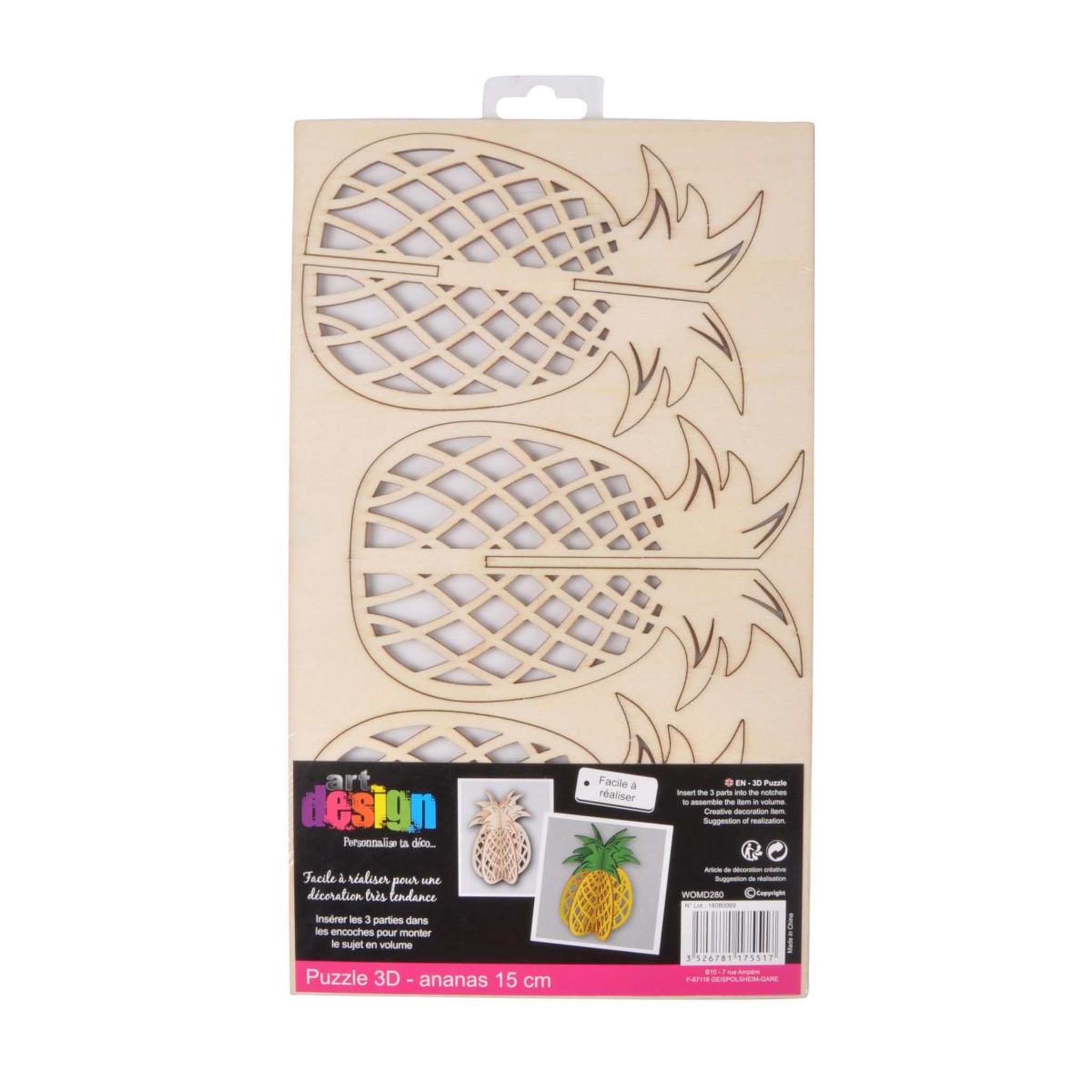 Voir la diapositive 4 : HOMEA Puzzle 3D à Personnaliser  Ananas  29cm Naturel