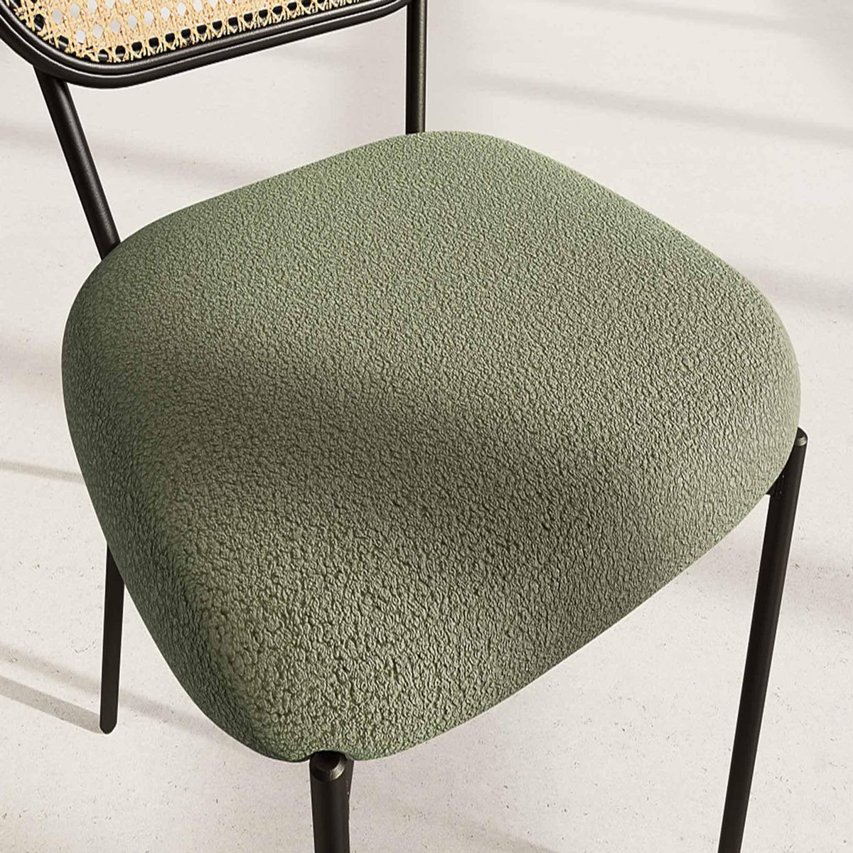 LISA DESIGN Luciano - lot de 2 chaises cannage - dossier arrondi - en tissu bouclette