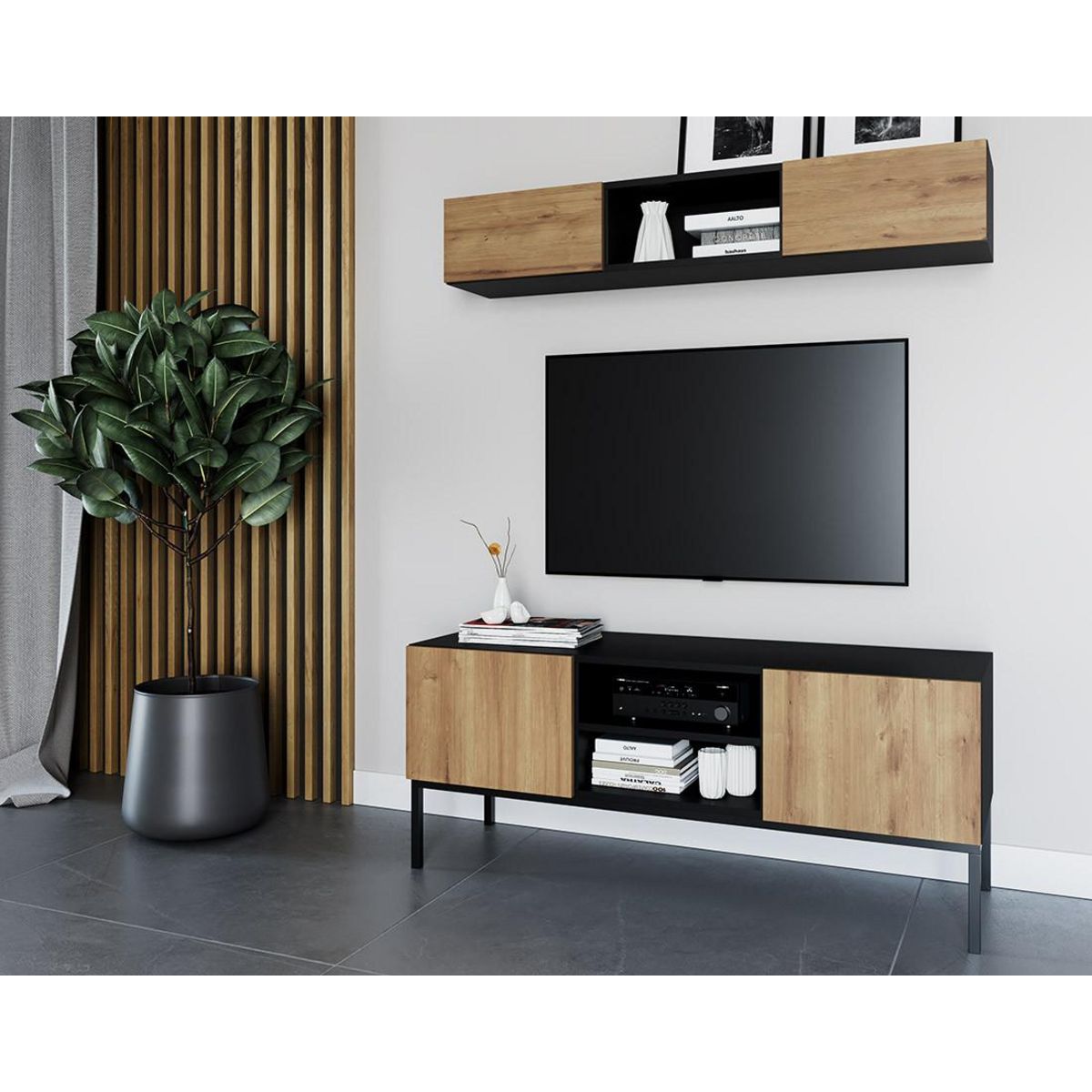 BEST MOBILIER Felicia - meuble tv - effet bois et noir - 120 cm