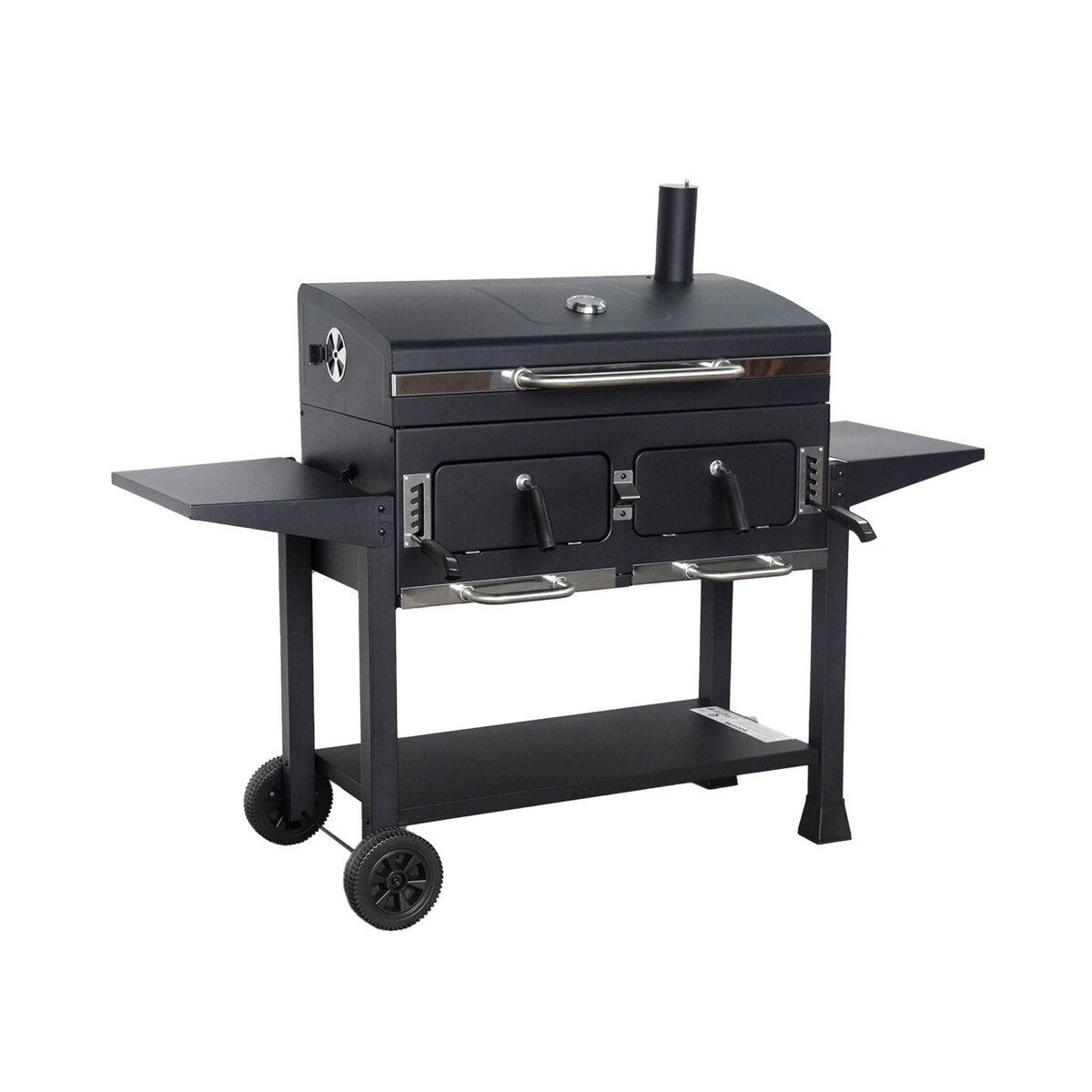 SWEEEK Barbecue Grill charbon de bois - Bernard XL Noir - Avec récupérateur de cendres. aérateurs. bac charbon ajustable et tablettes rabattables. L 160 x P 107.5 x H 141cm