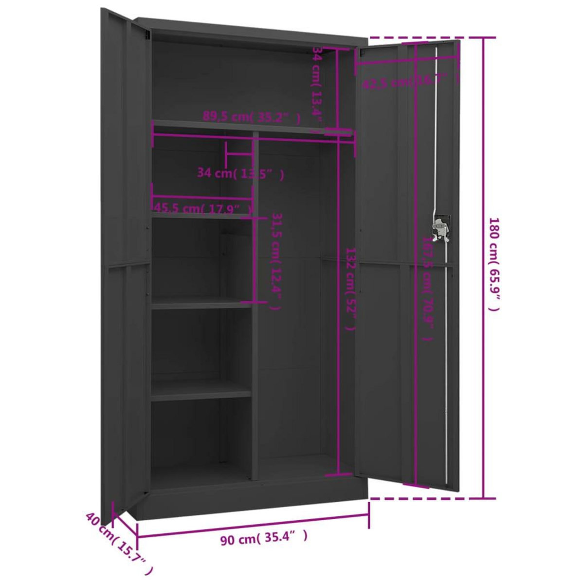 VIDAXL Armoire a casiers Anthracite 90x40x180 cm Acier