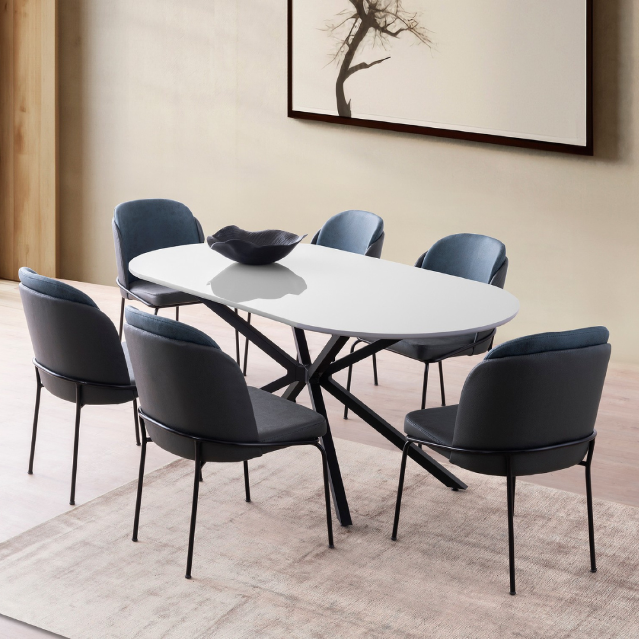 Voir la diapositive 2 : CONCEPT USINE Table à manger 6 personnes gris et noir 180 cm karvia
