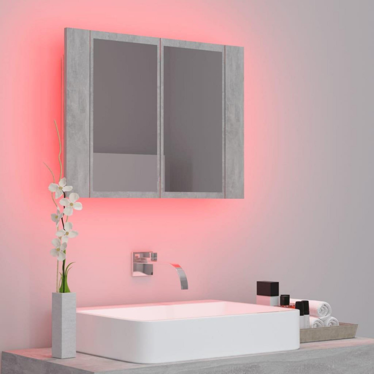 VIDAXL Armoire de salle de bain a miroir LED Gris beton Acrylique