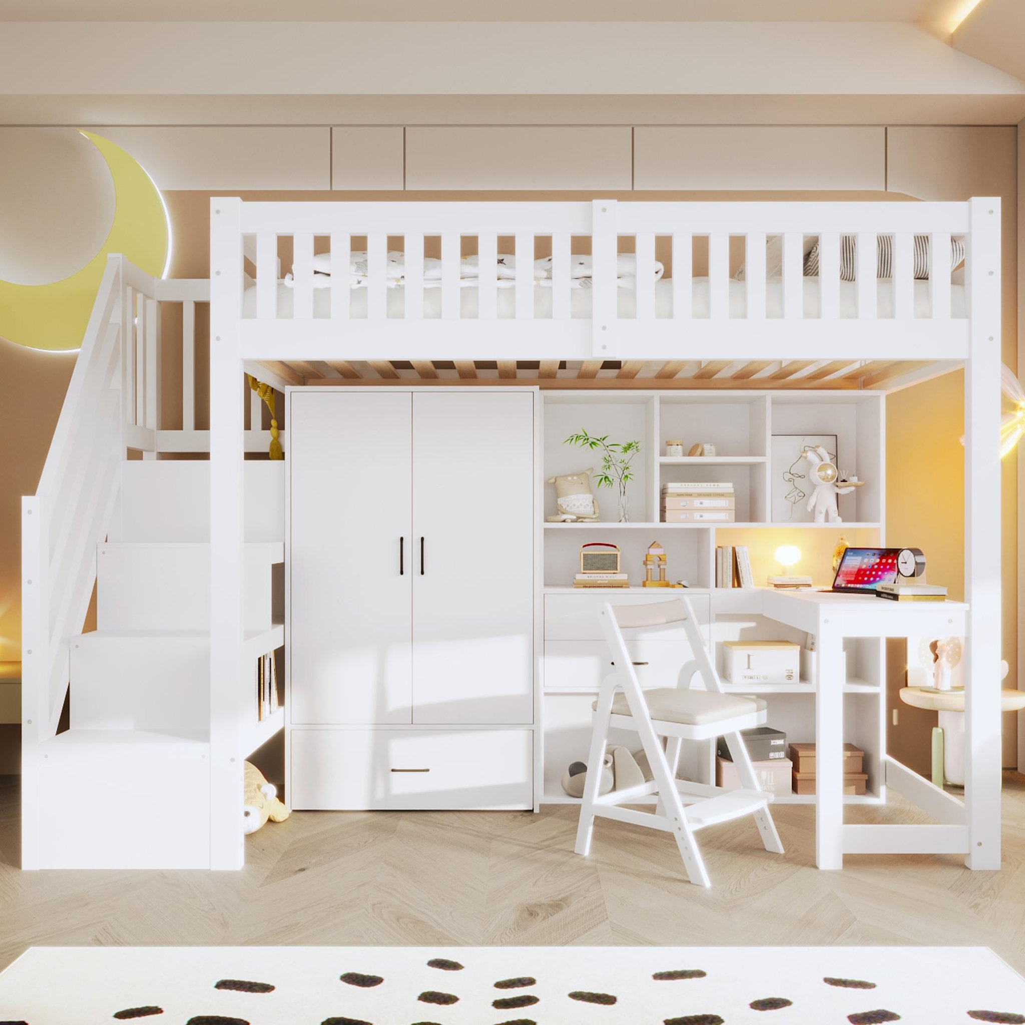 Voir la diapositive 2 : MERAX Lit mezzanine 90x200 cm coloris blanc bois massif