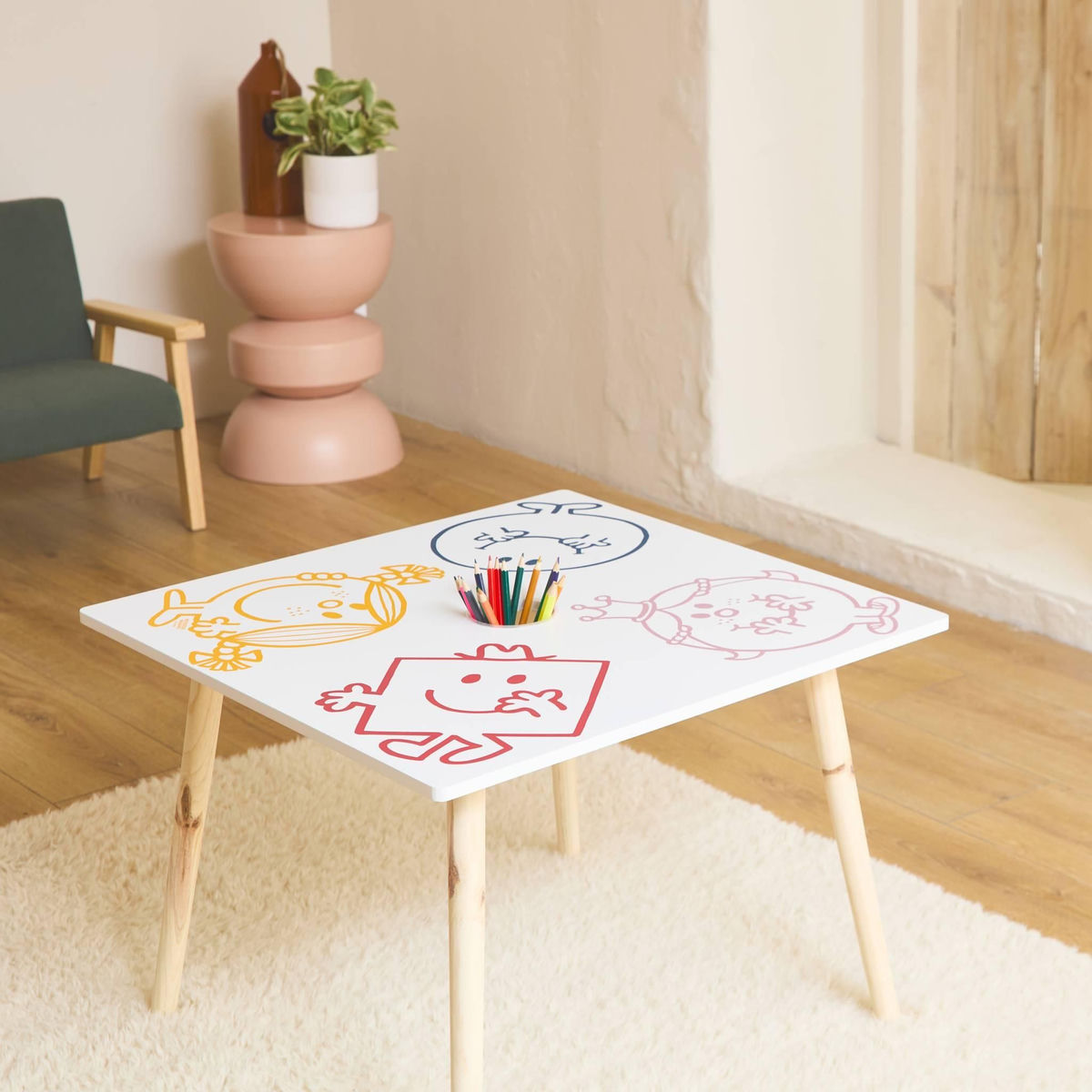 SWEEEK Table avec pot à crayon pour enfant collection Monsieur/Madame